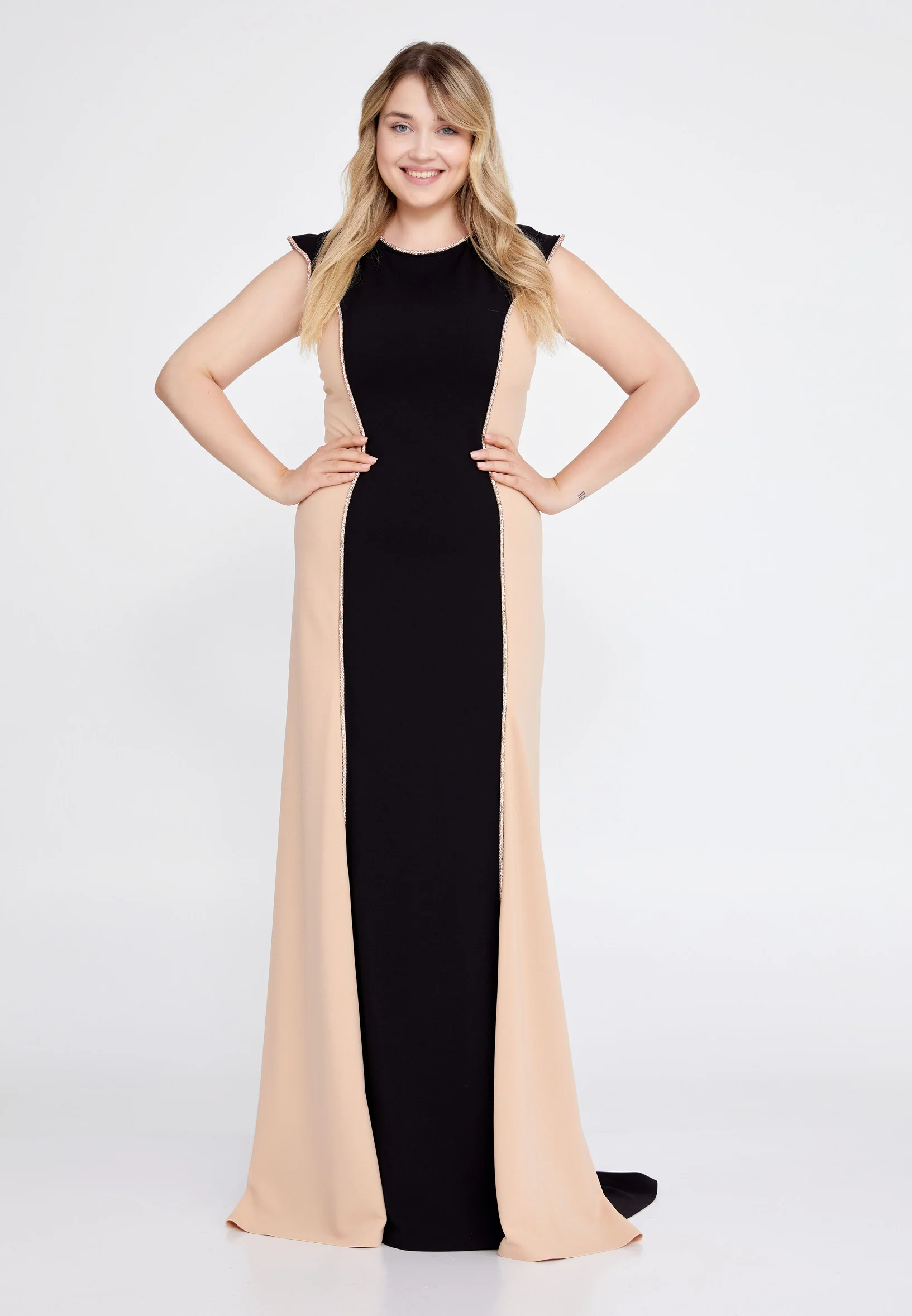 Sleeveless Maxi Crepe Column Plus Size Evening Dress mtn22104-b