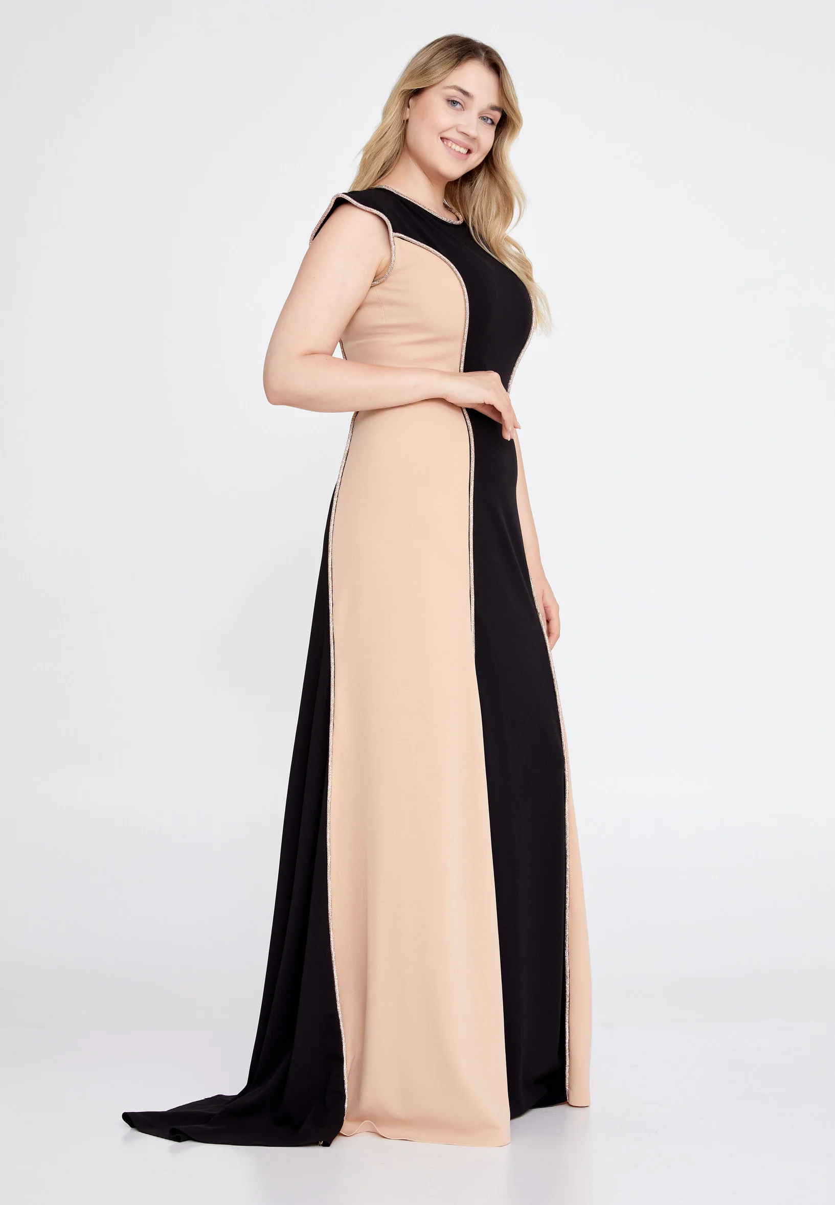 Sleeveless Maxi Crepe Column Plus Size Evening Dress mtn22104-b - Image 3