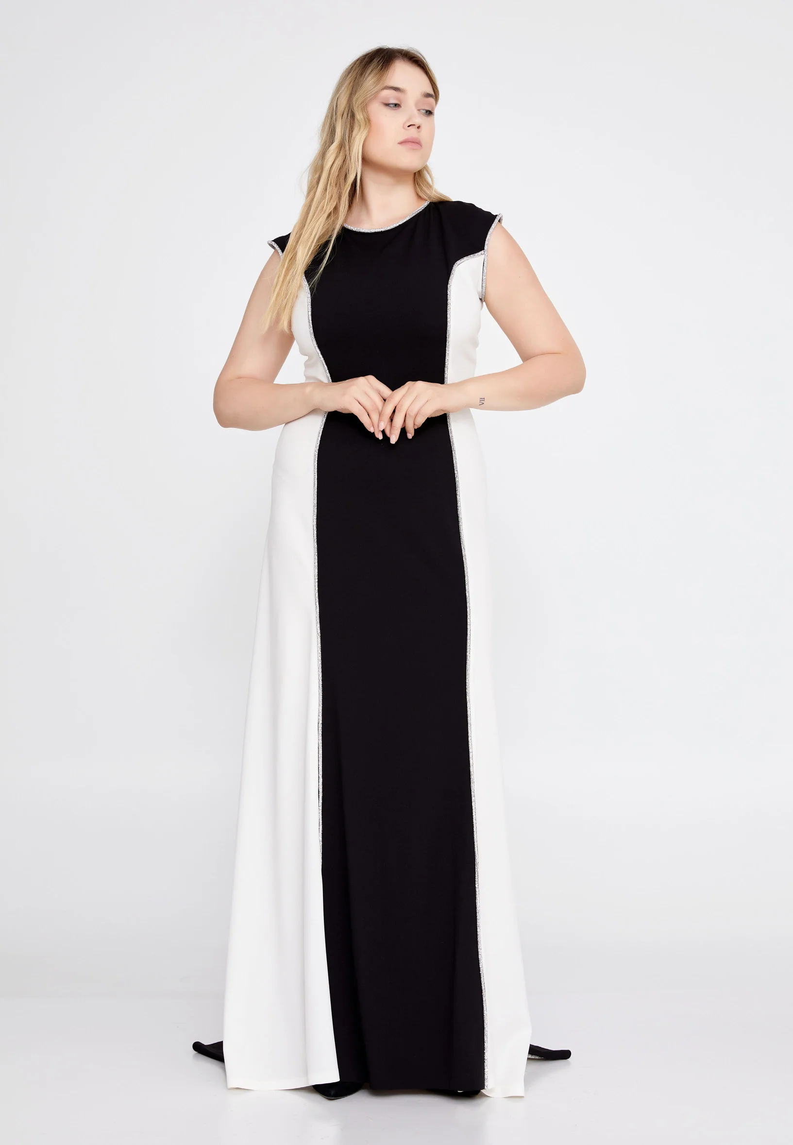 Sleeveless Maxi Crepe Column Plus Size Evening Dress mtn22104-b - Image 5