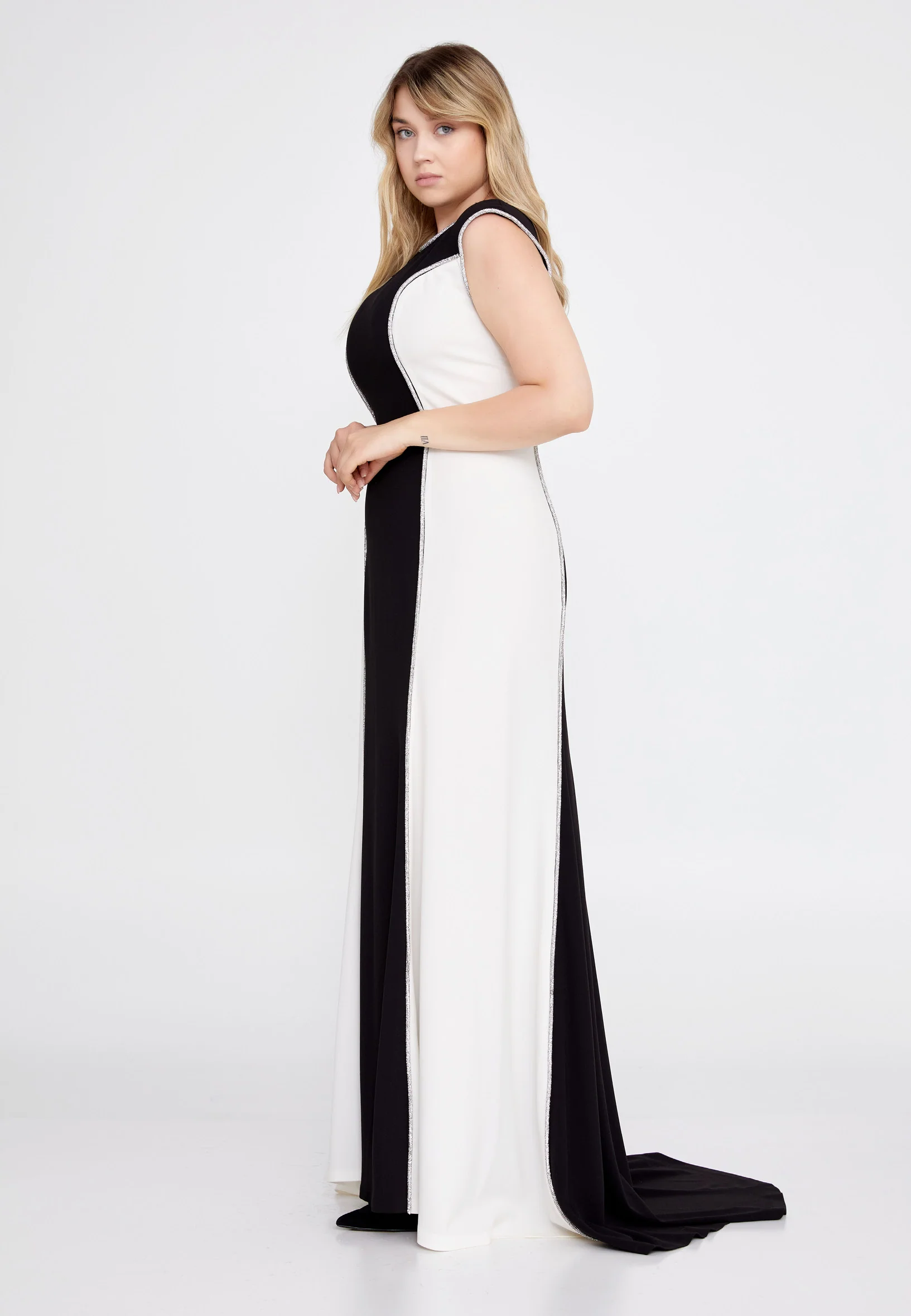 Sleeveless Maxi Crepe Column Plus Size Evening Dress mtn22104-b - Image 7