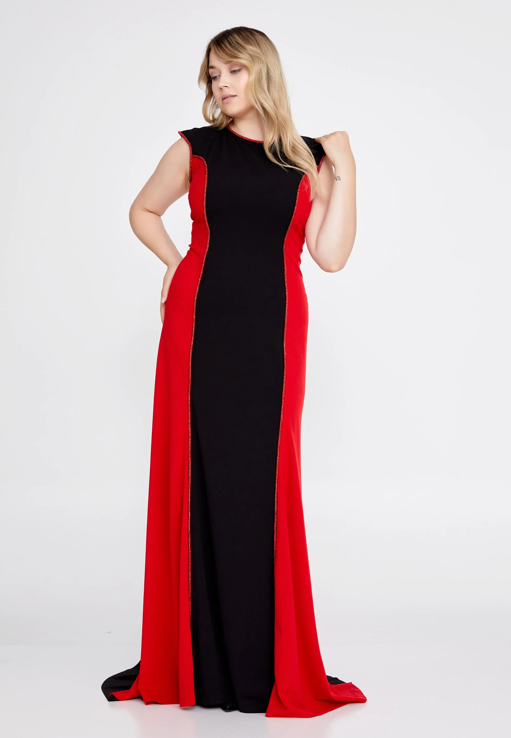 Sleeveless Maxi Crepe Column Plus Size Evening Dress mtn22104-b - Image 9
