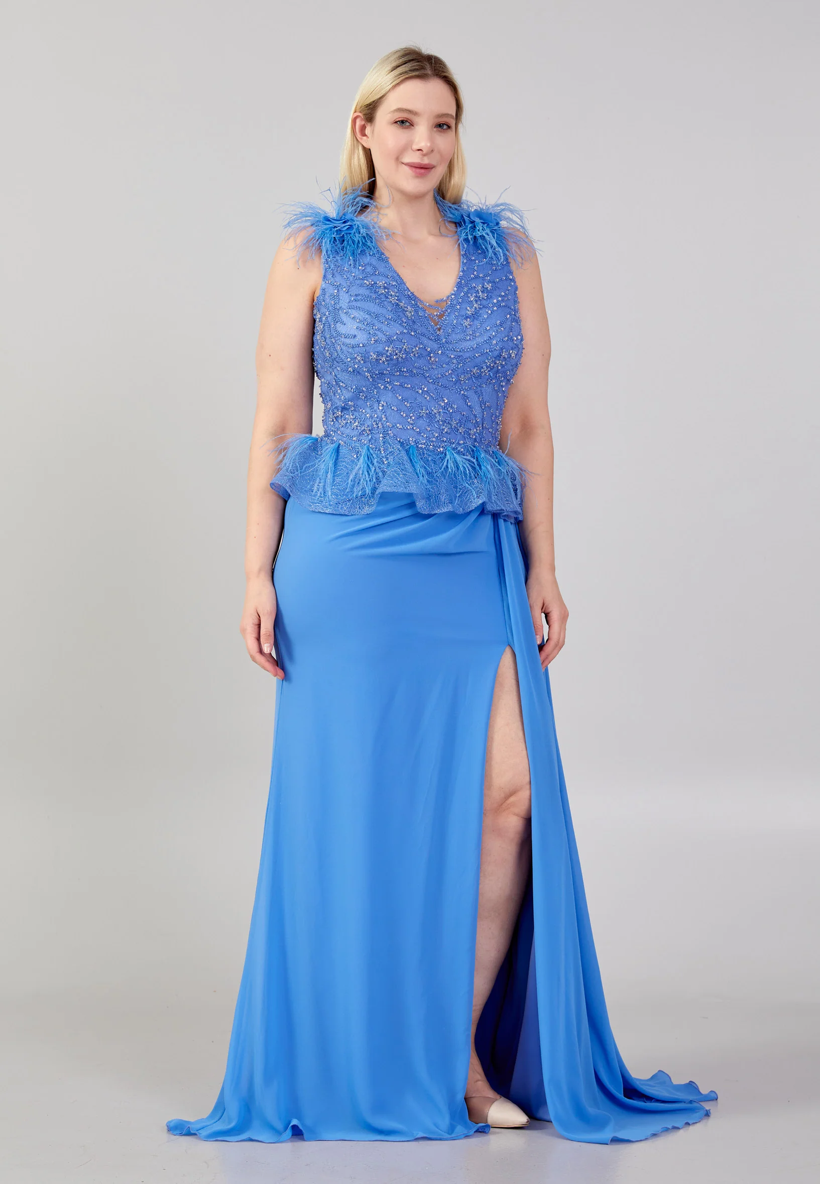 Sleeveless Maxi Crepe Column Plus Size Wedding Guest Dress omn673 - Image 5