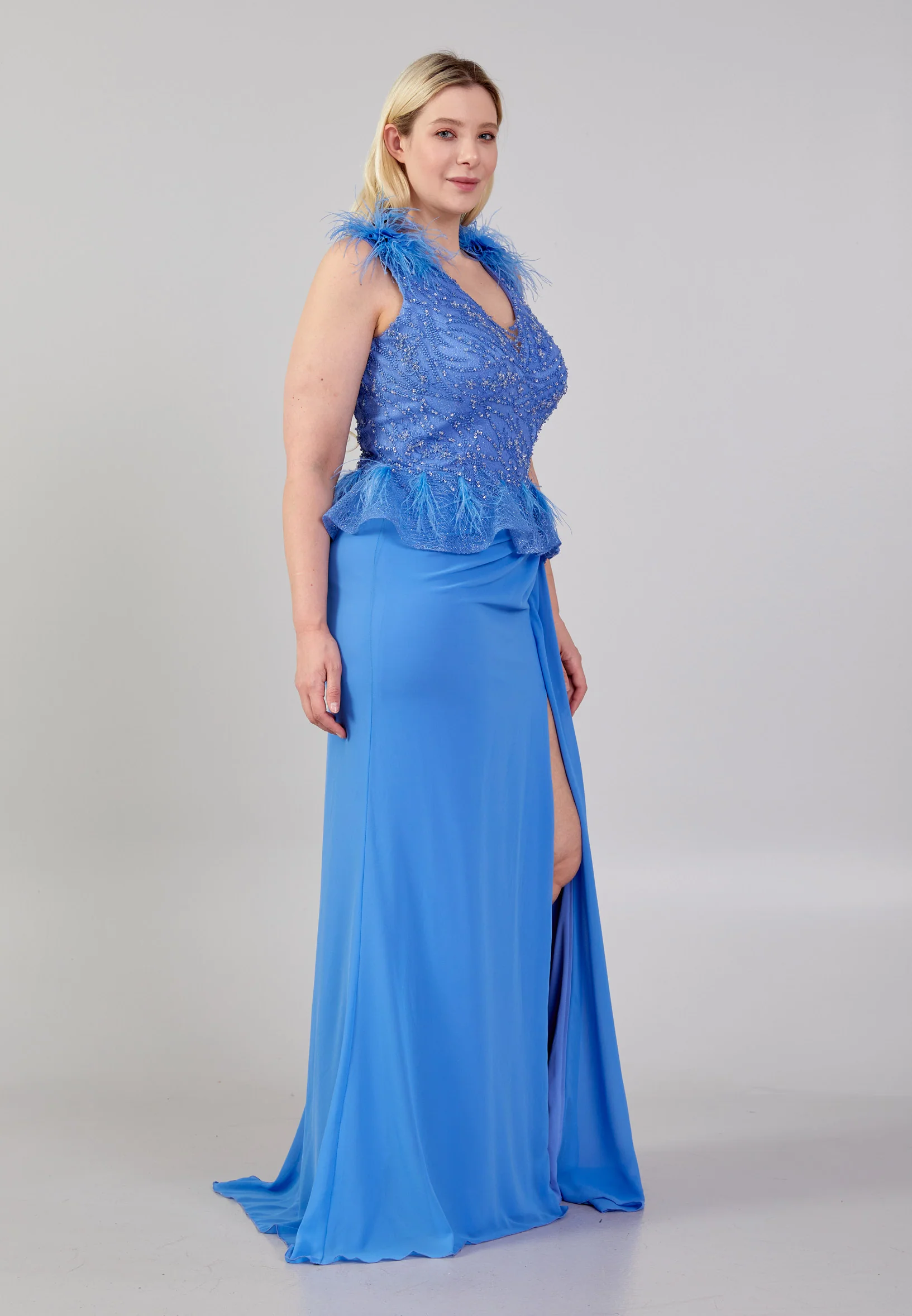 Sleeveless Maxi Crepe Column Plus Size Wedding Guest Dress omn673 - Image 7