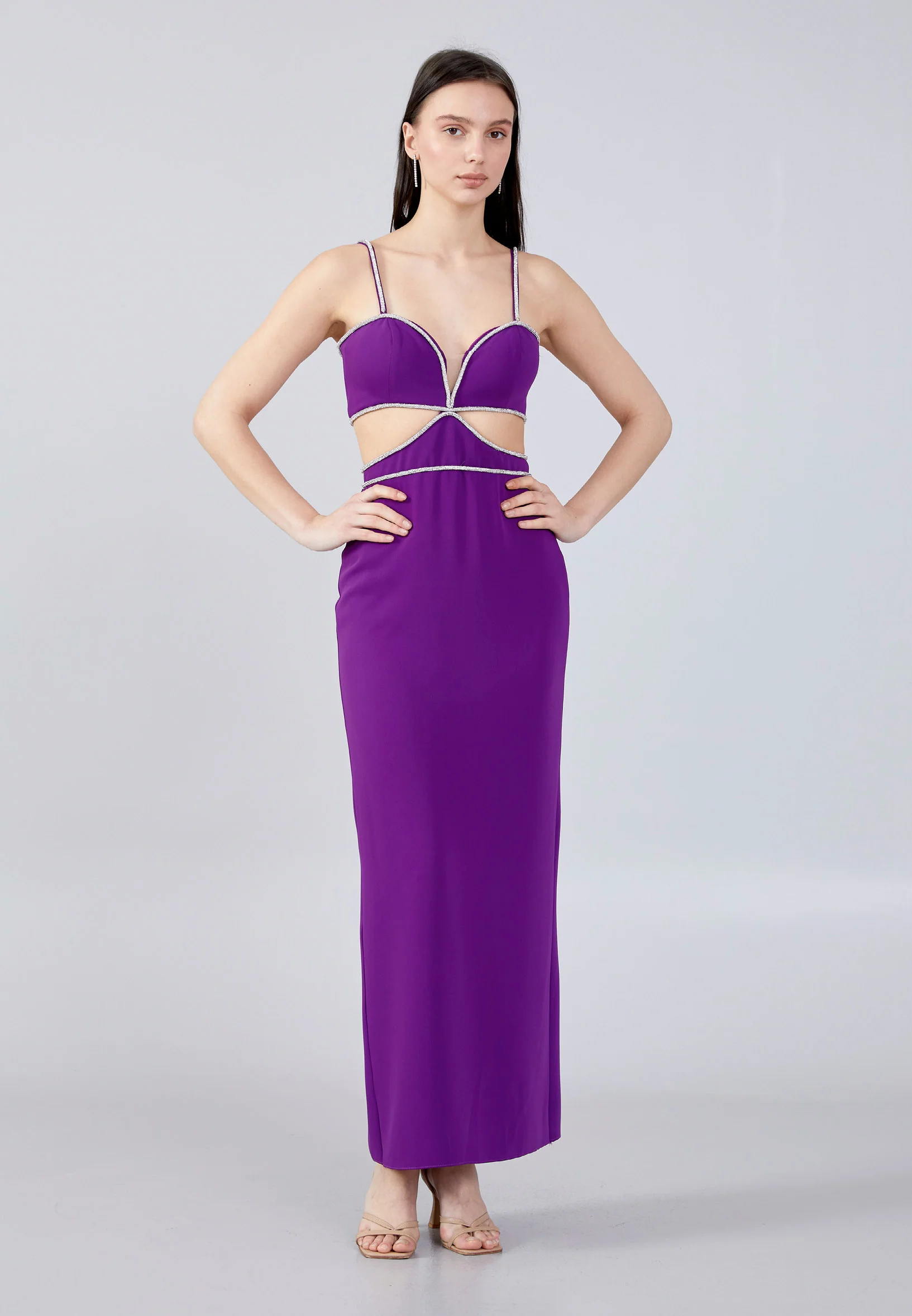 Sleeveless Maxi Crepe Column Regular Evening Dress aln1646 - Image 21