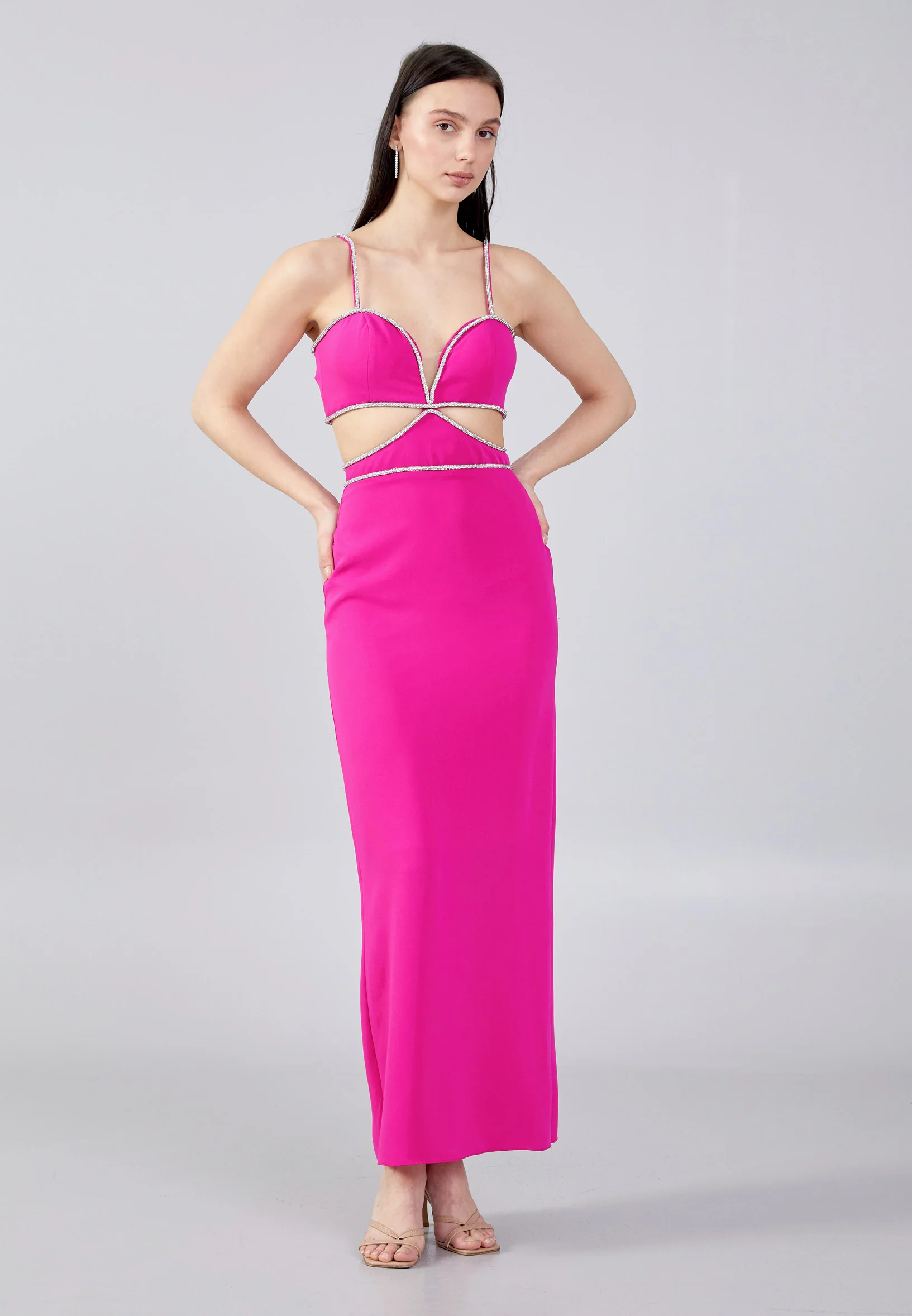 Sleeveless Maxi Crepe Column Regular Evening Dress aln1646 - Image 9