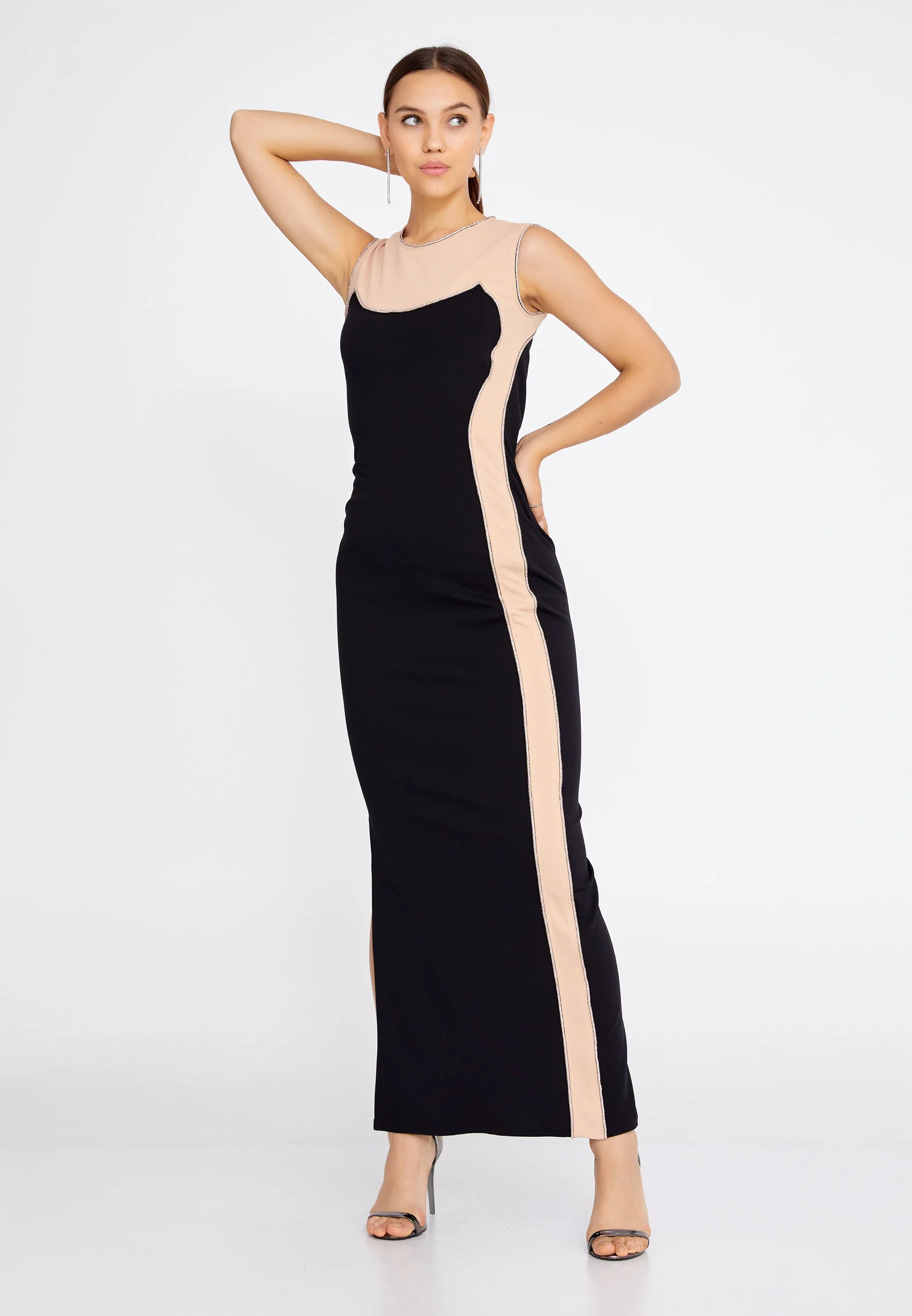 Sleeveless Maxi Crepe Column Regular Evening Dress mtn22107