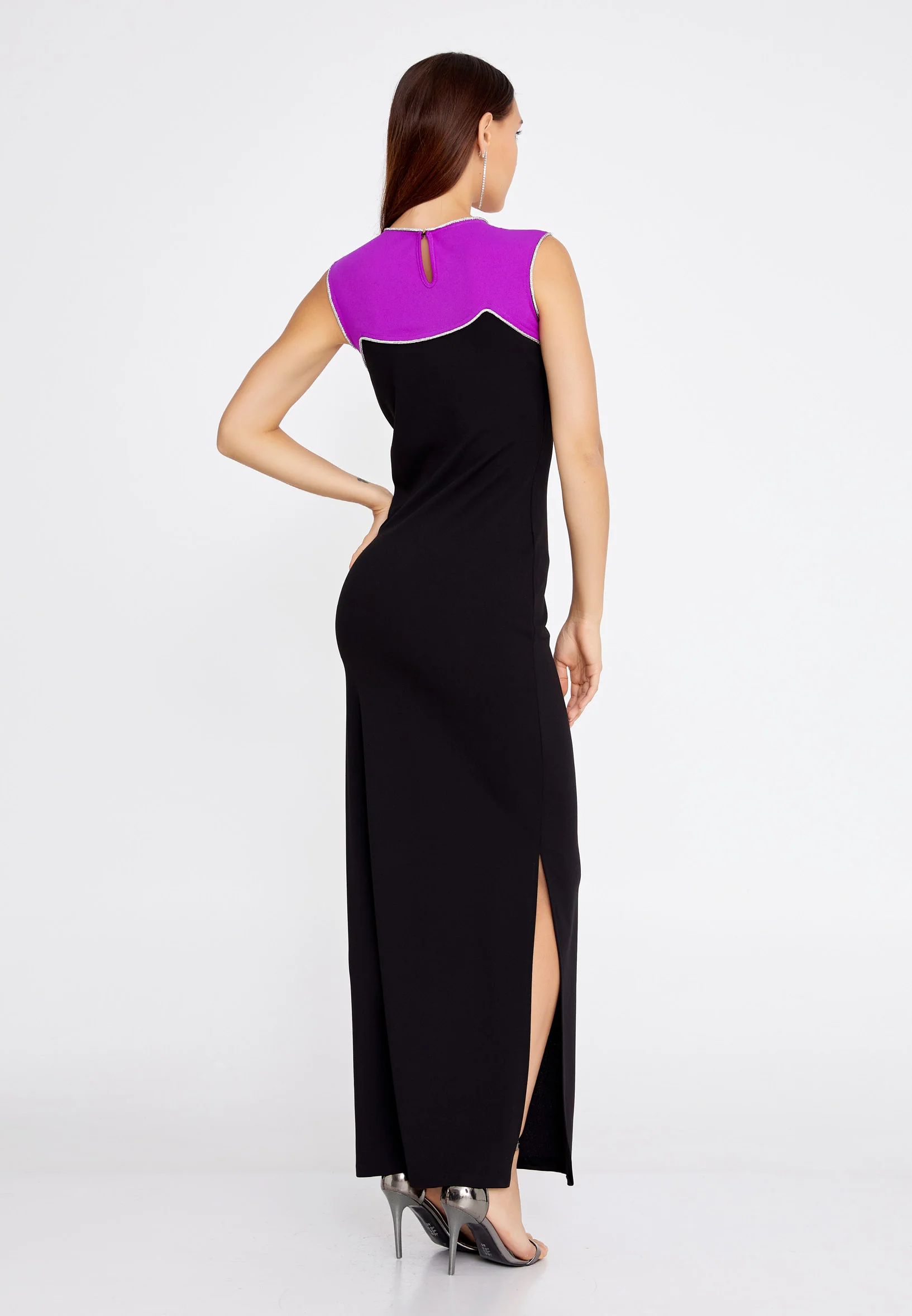 Sleeveless Maxi Crepe Column Regular Evening Dress mtn22107 - Image 6