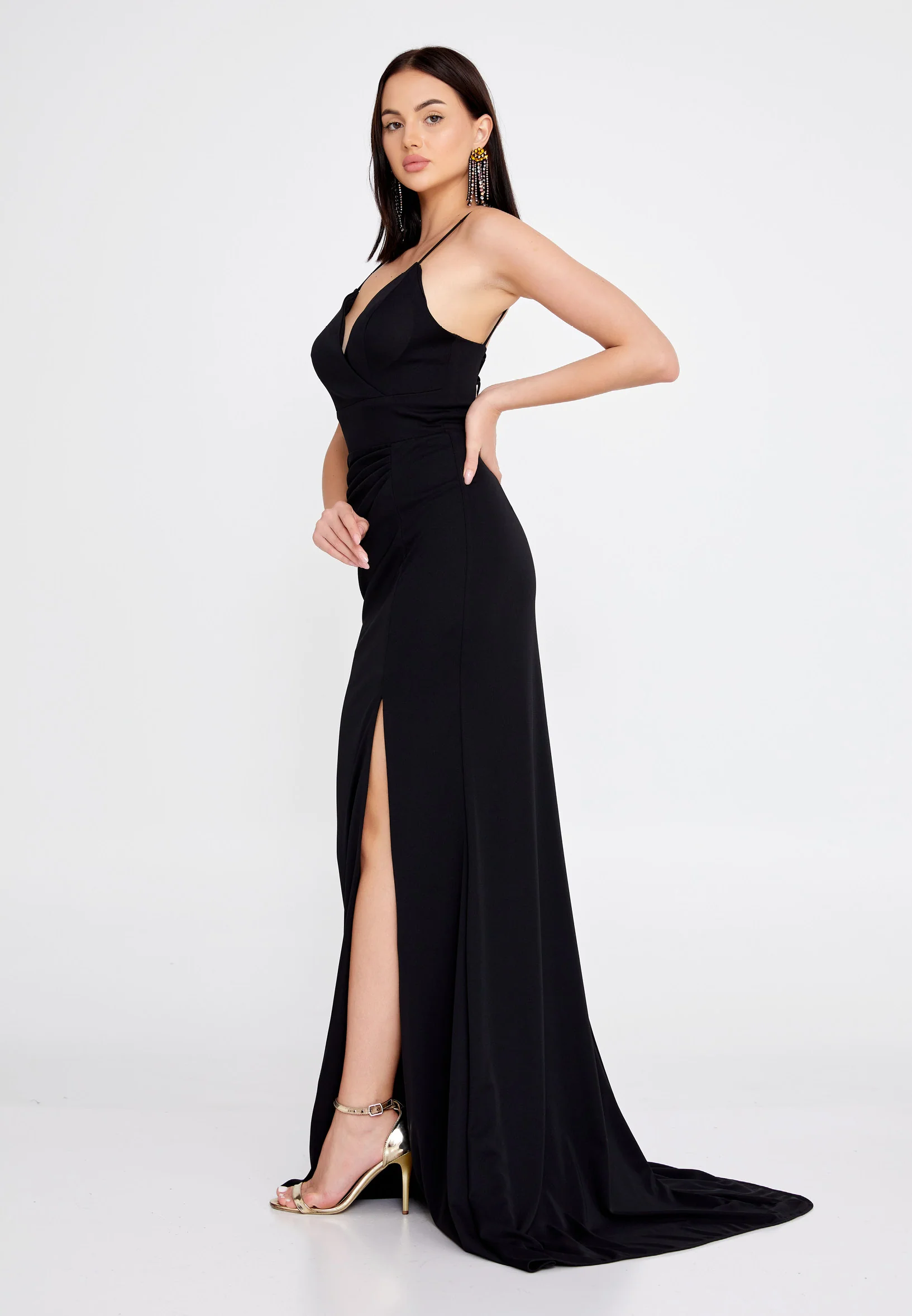 Sleeveless Maxi Crepe Column Regular Evening Dress prl808 - Image 3