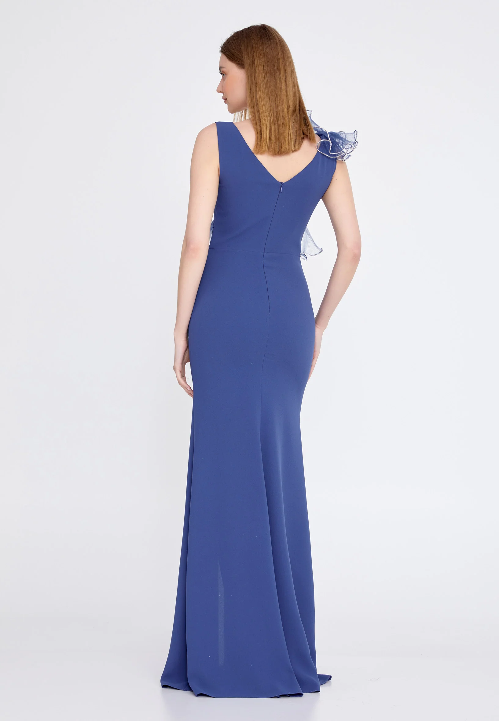 Sleeveless Maxi Crepe Column Regular Evening Dress rmn3197 - Image 10