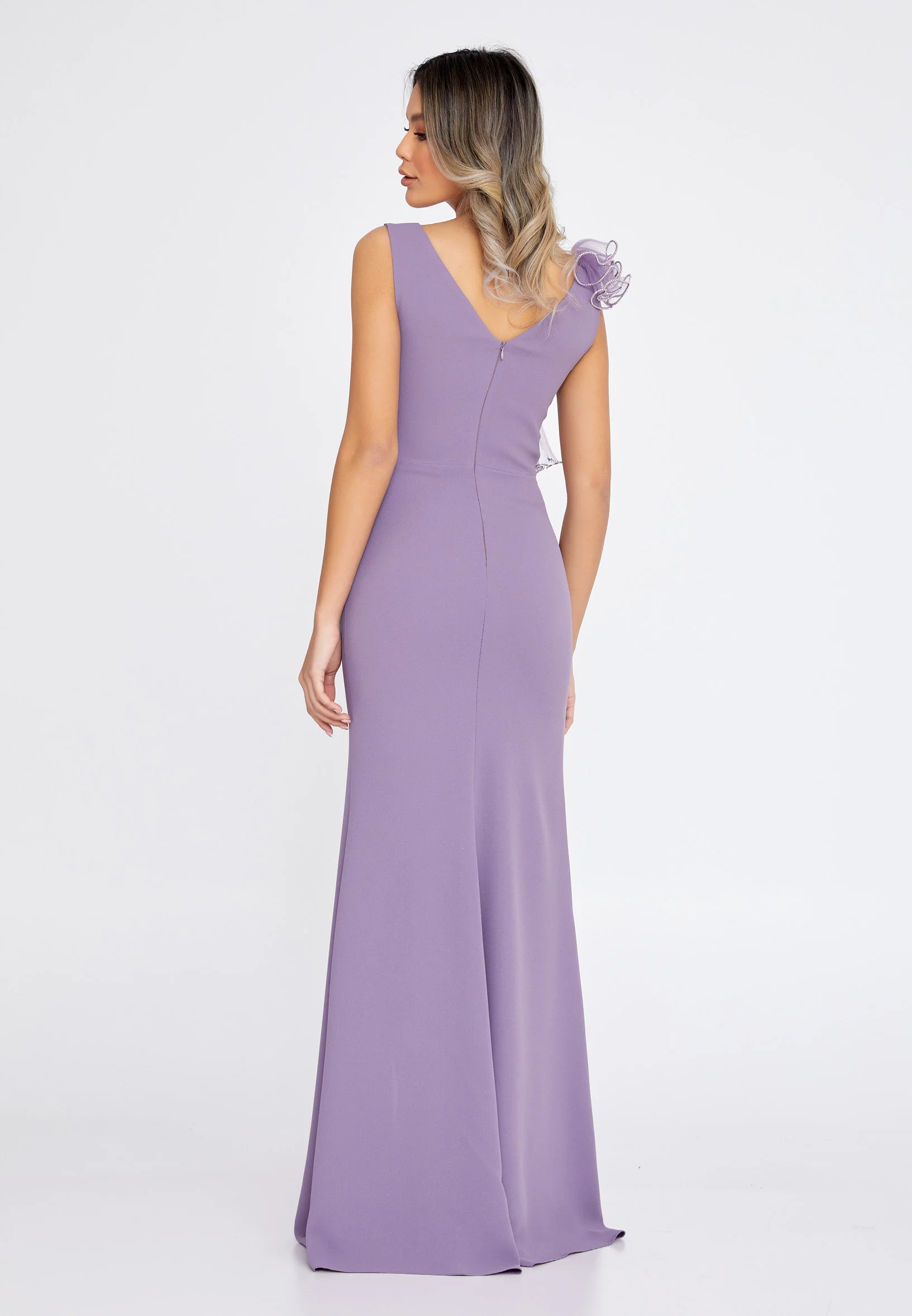 Sleeveless Maxi Crepe Column Regular Evening Dress rmn3197 - Image 14