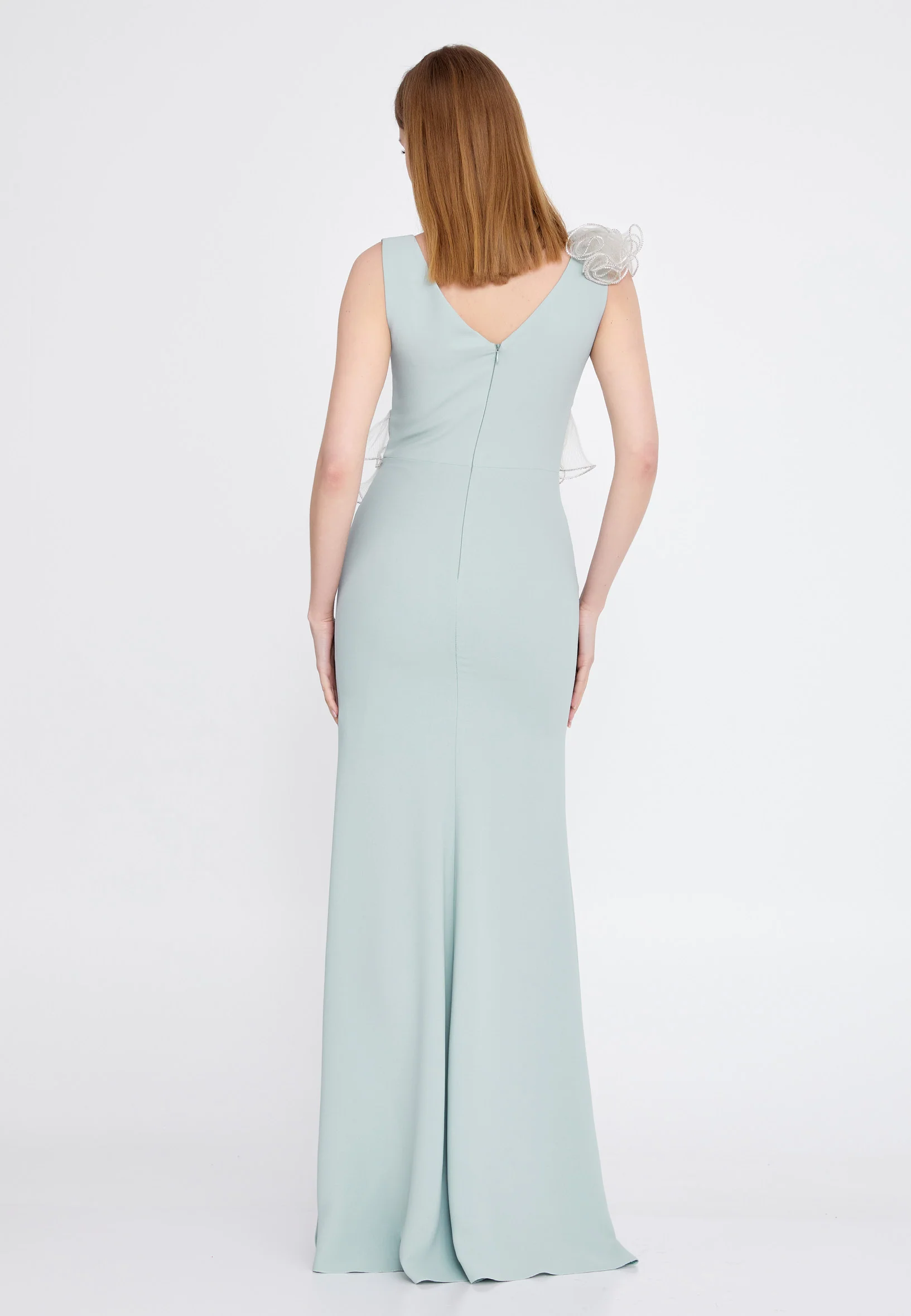 Sleeveless Maxi Crepe Column Regular Evening Dress rmn3197 - Image 18