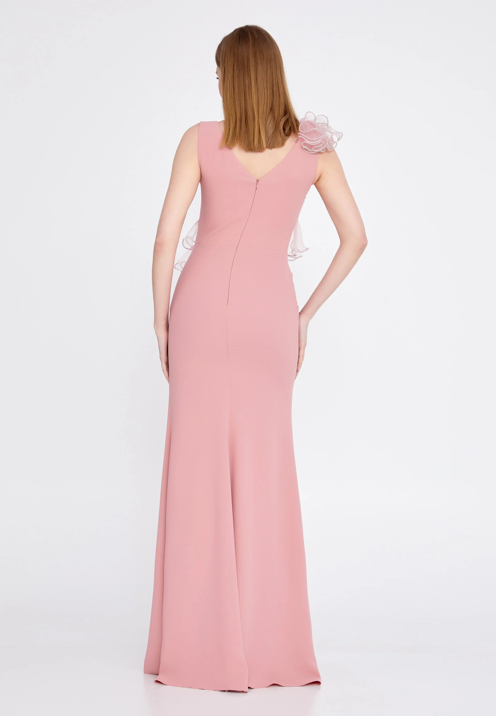Sleeveless Maxi Crepe Column Regular Evening Dress rmn3197 - Image 22