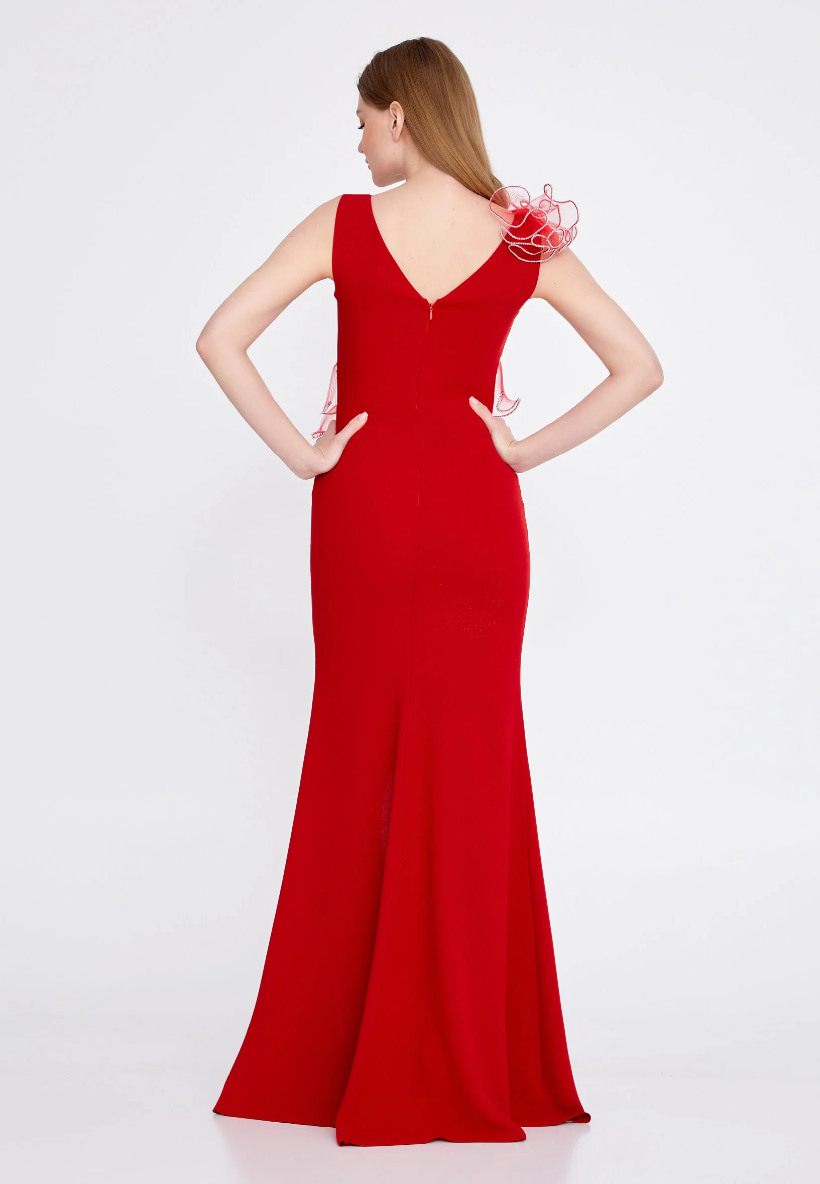 Sleeveless Maxi Crepe Column Regular Evening Dress rmn3197 - Image 26