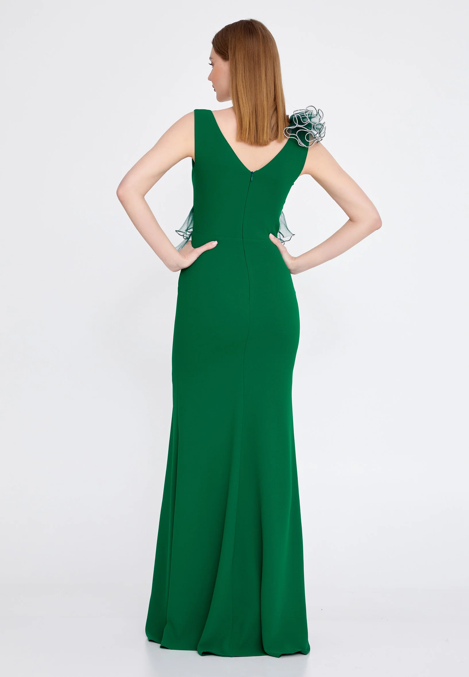 Sleeveless Maxi Crepe Column Regular Evening Dress rmn3197 - Image 6