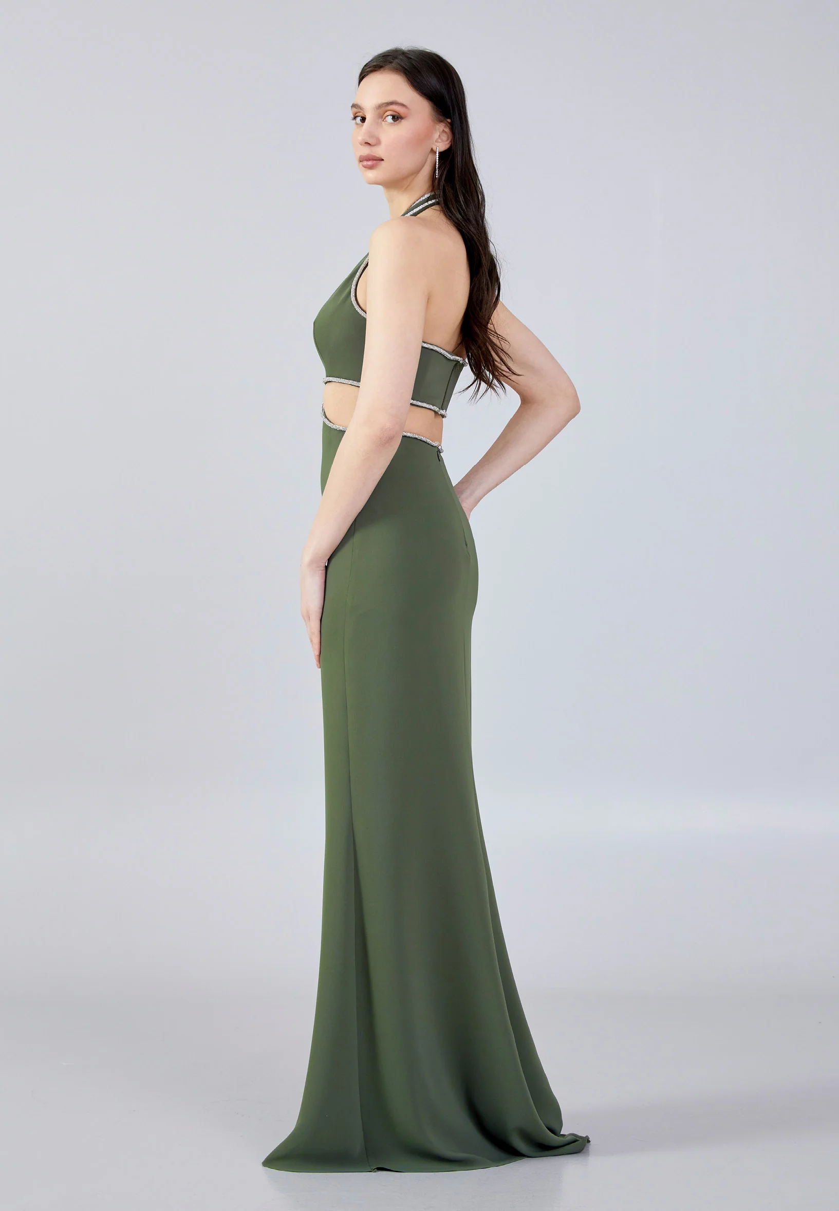 Sleeveless Maxi Crepe Mermaid Regular Evening Dress aln1645 - Image 3