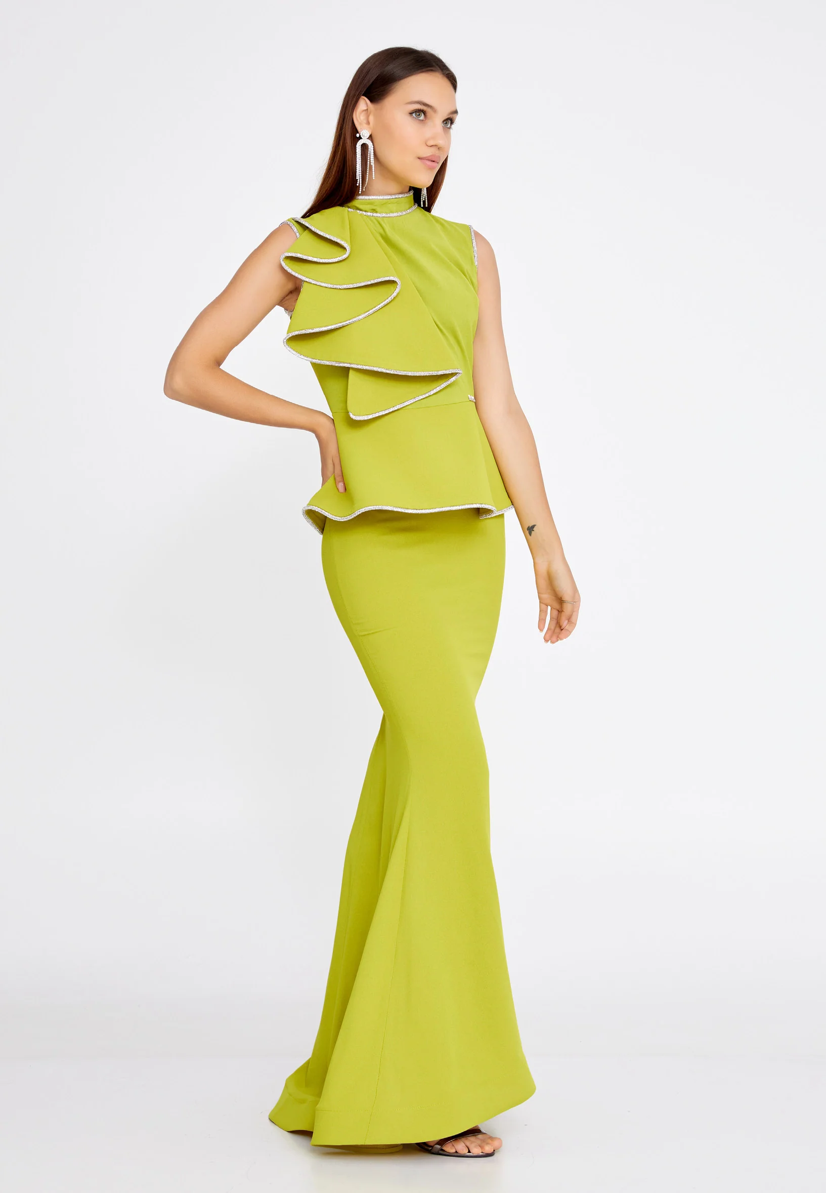 Sleeveless Maxi Crepe Mermaid Regular Evening Dress mtn2298 - Image 15