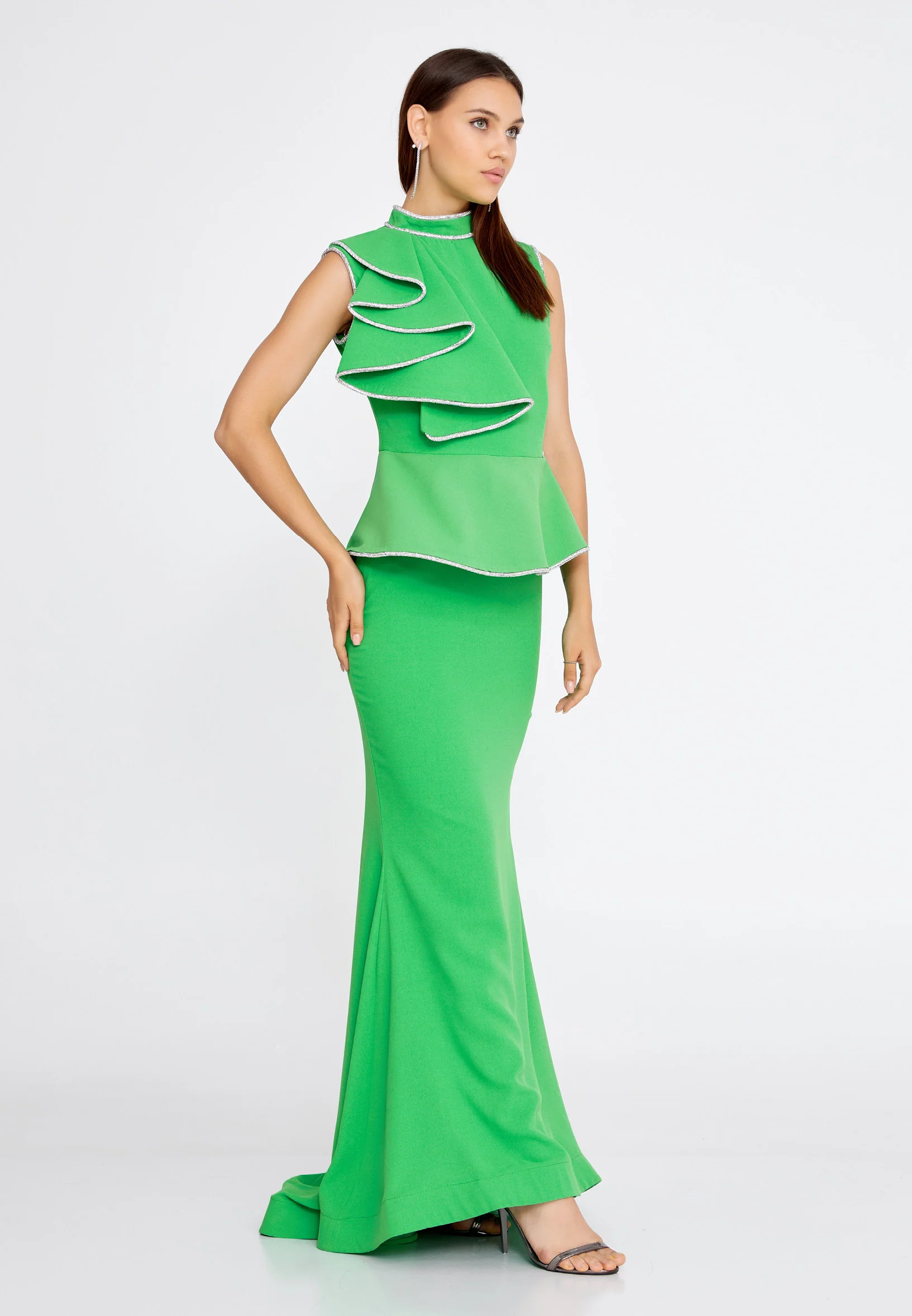Sleeveless Maxi Crepe Mermaid Regular Evening Dress mtn2298 - Image 3