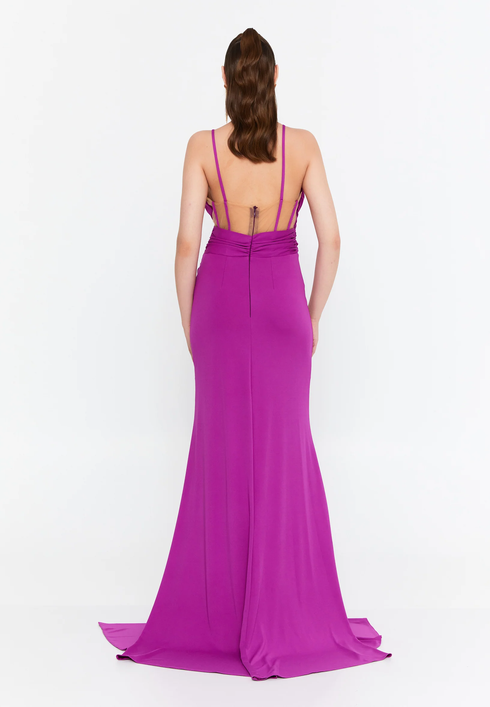 Sleeveless Maxi Crepe Mermaid Regular Evening Dress prl809 - Image 9