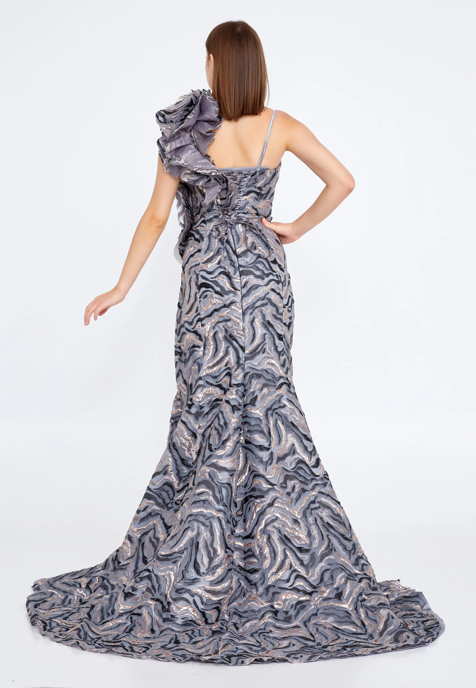 Sleeveless Maxi Crepe Mermaid Regular Prom Dress knz3108 - Image 10