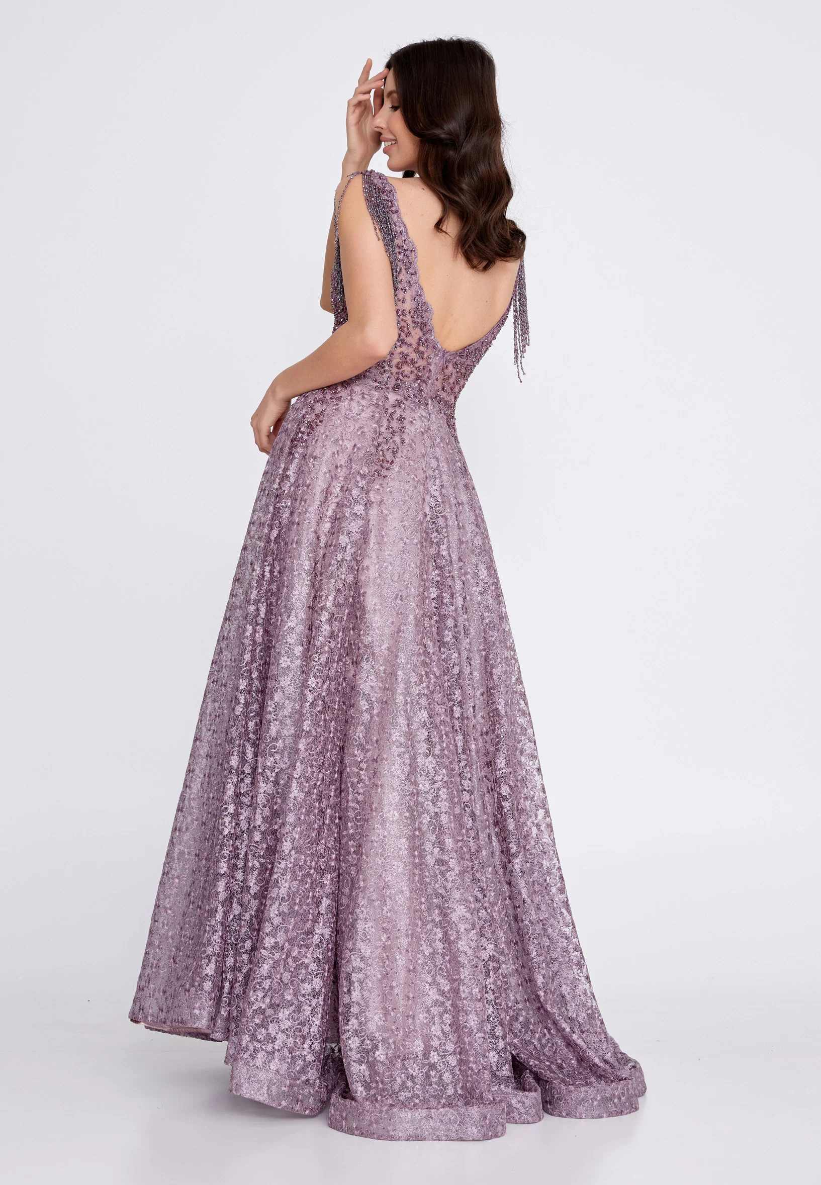 Sleeveless Maxi Lace A - Line Regular Prom Dress aln1432 - Image 6