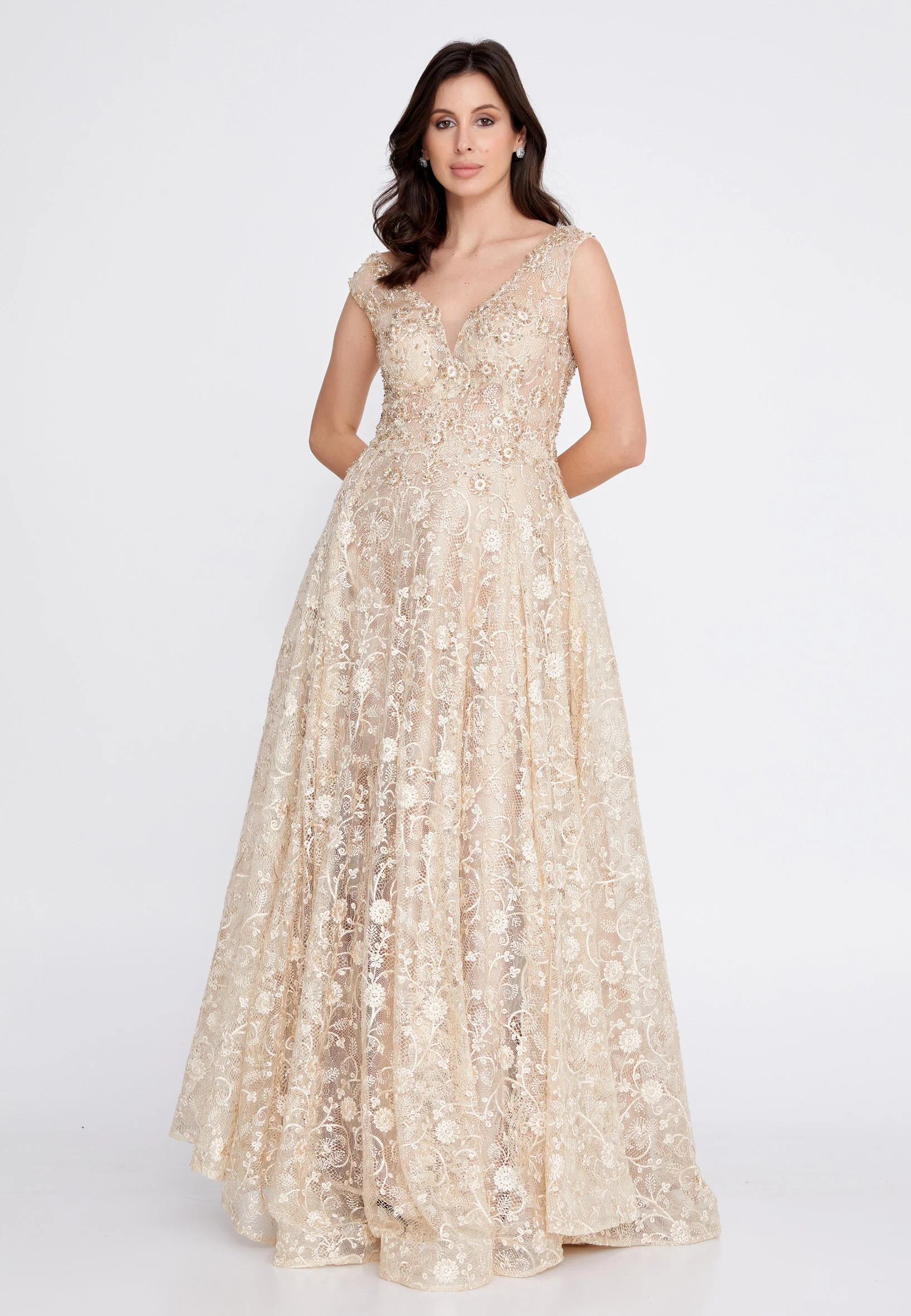 Sleeveless Maxi Lace A - Line Regular Prom Dress aln1529 - Image 13