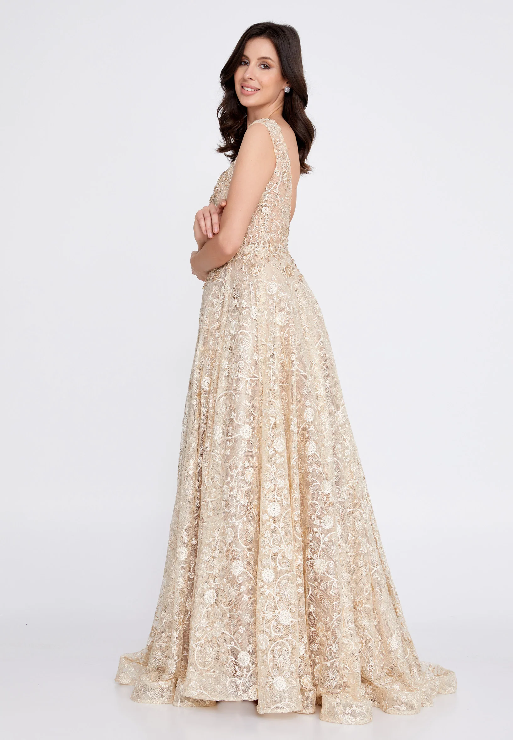 Sleeveless Maxi Lace A - Line Regular Prom Dress aln1529 - Image 15