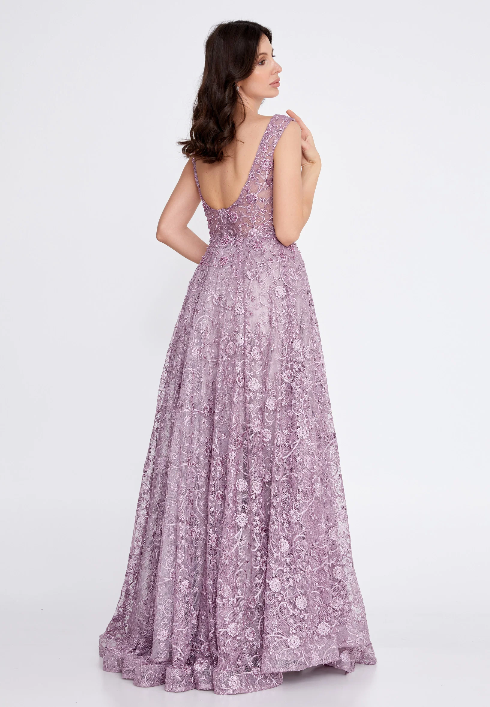 Sleeveless Maxi Lace A - Line Regular Prom Dress aln1529 - Image 26