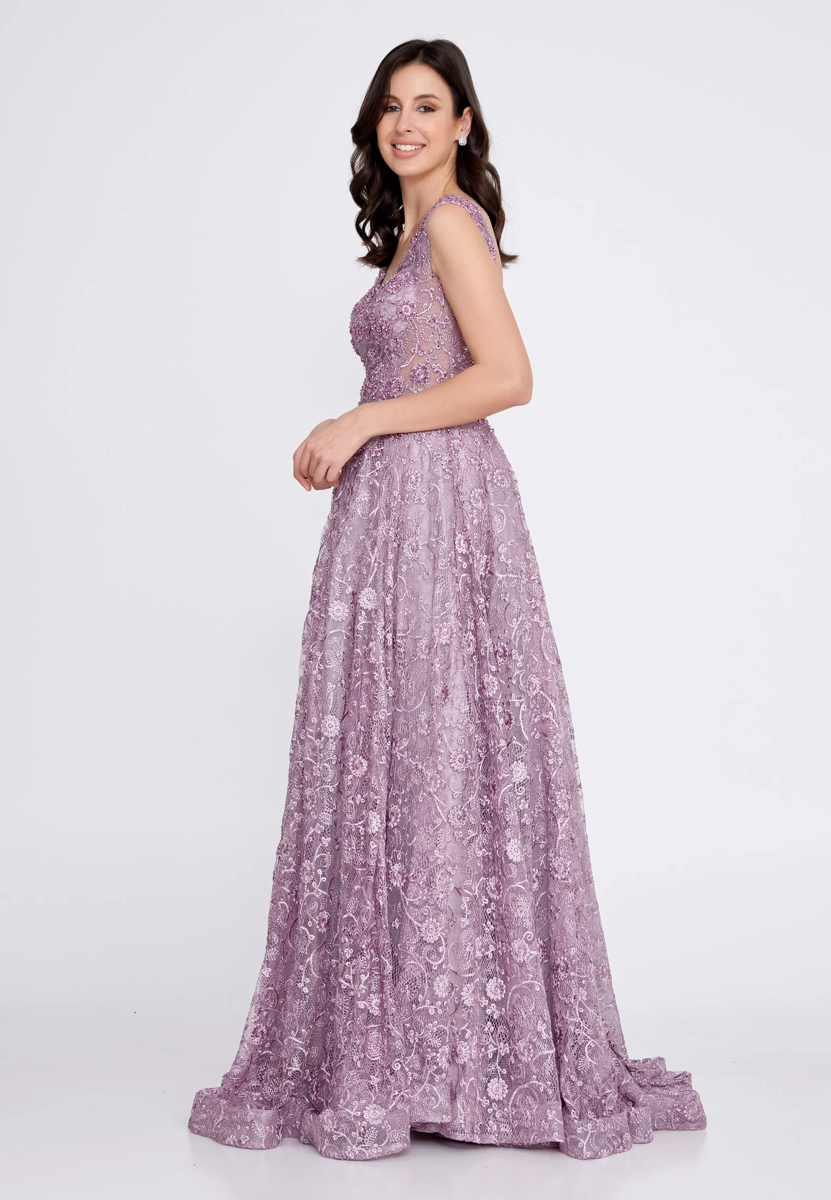 Sleeveless Maxi Lace A - Line Regular Prom Dress aln1529 - Image 27