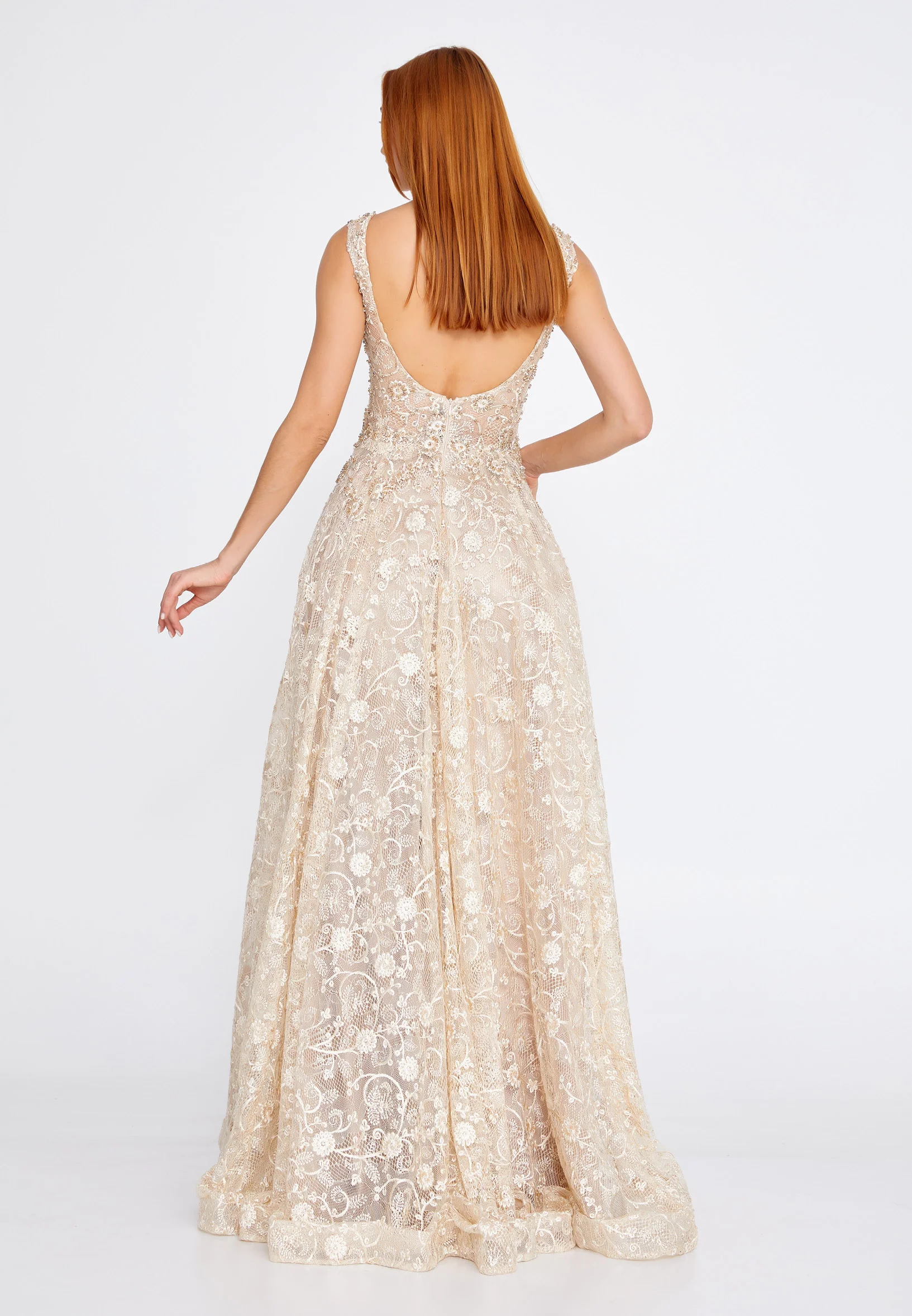 Sleeveless Maxi Lace A - Line Regular Prom Dress aln1529 - Image 3