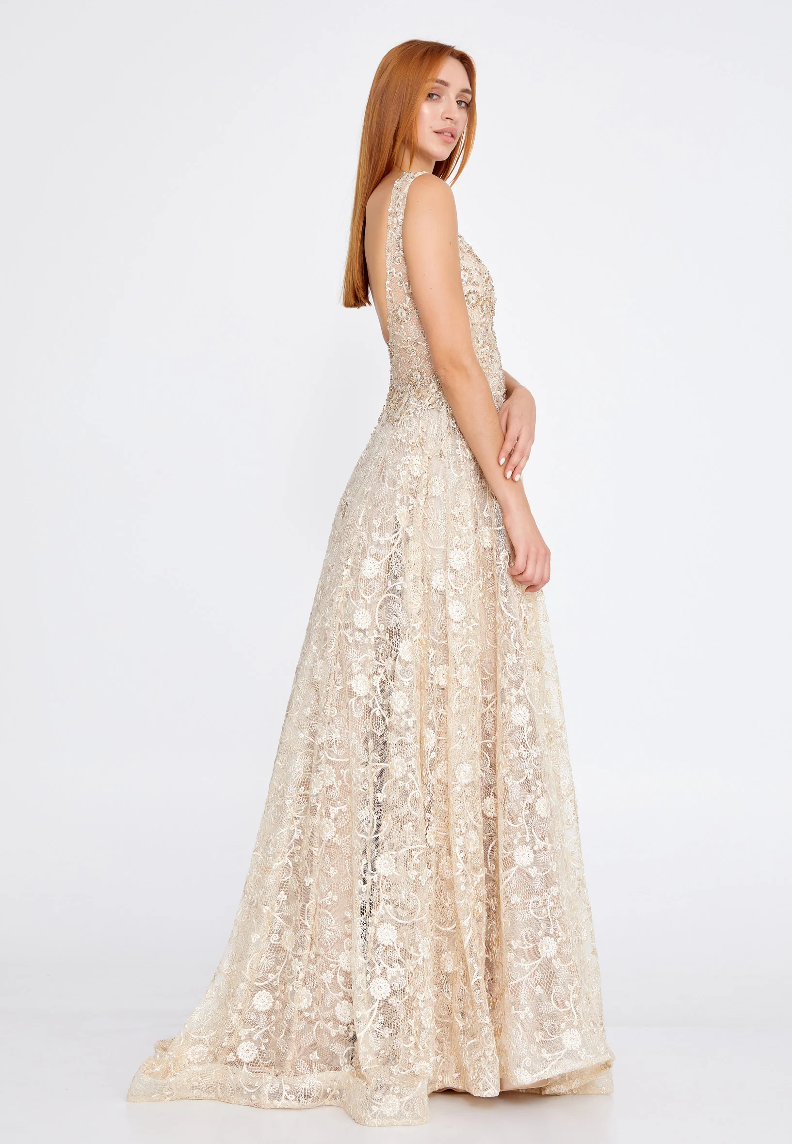 Sleeveless Maxi Lace A - Line Regular Prom Dress aln1529 - Image 4