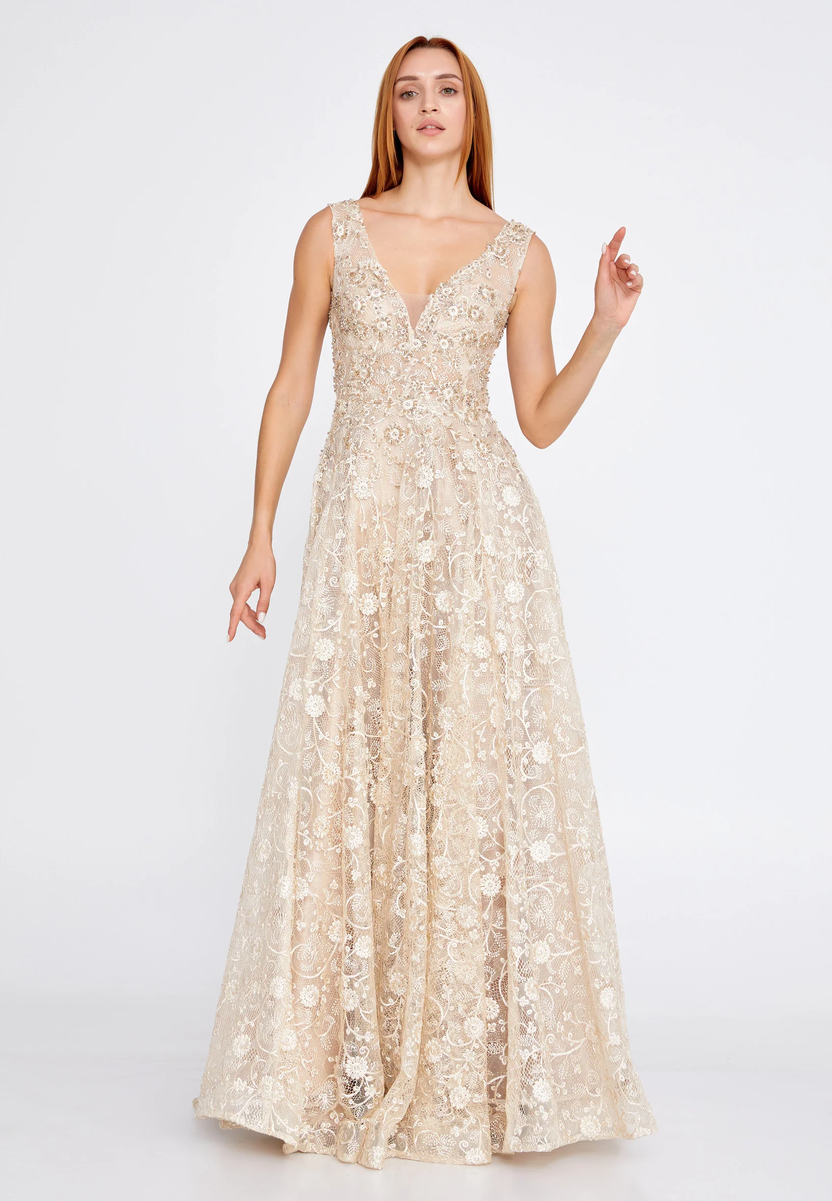 Sleeveless Maxi Lace A - Line Regular Prom Dress aln1529 - Image 7