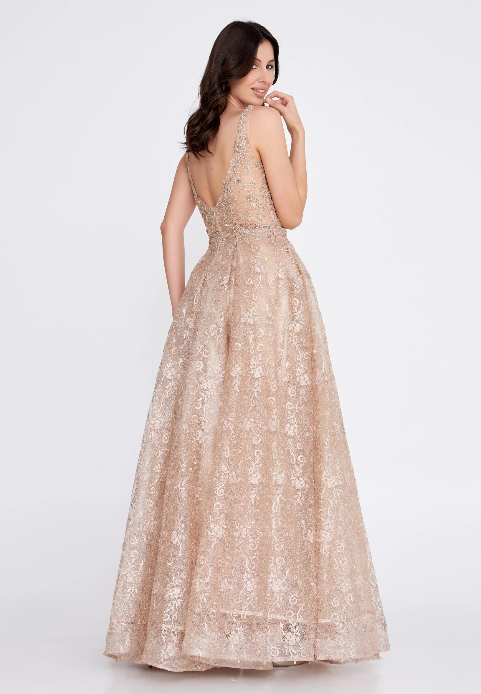 Sleeveless Maxi Lace A - Line Regular Prom Dress aln1530 - Image 10