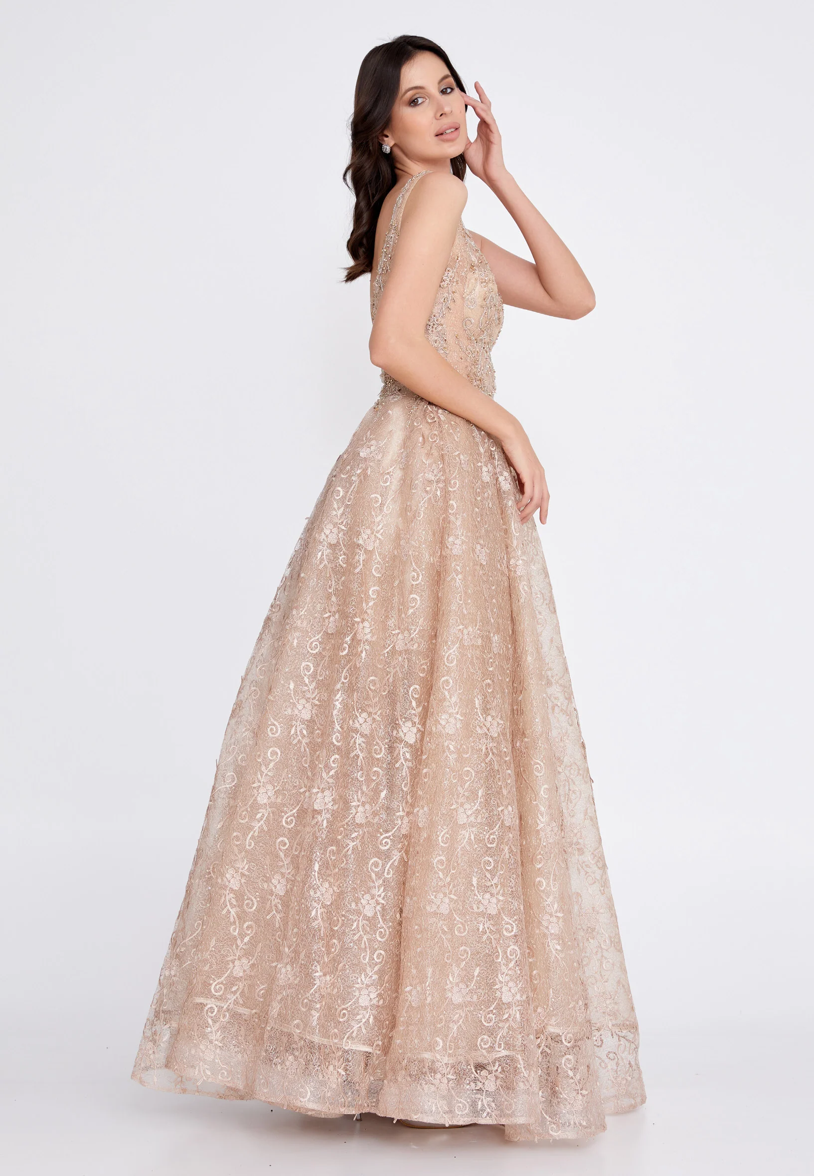 Sleeveless Maxi Lace A - Line Regular Prom Dress aln1530 - Image 15