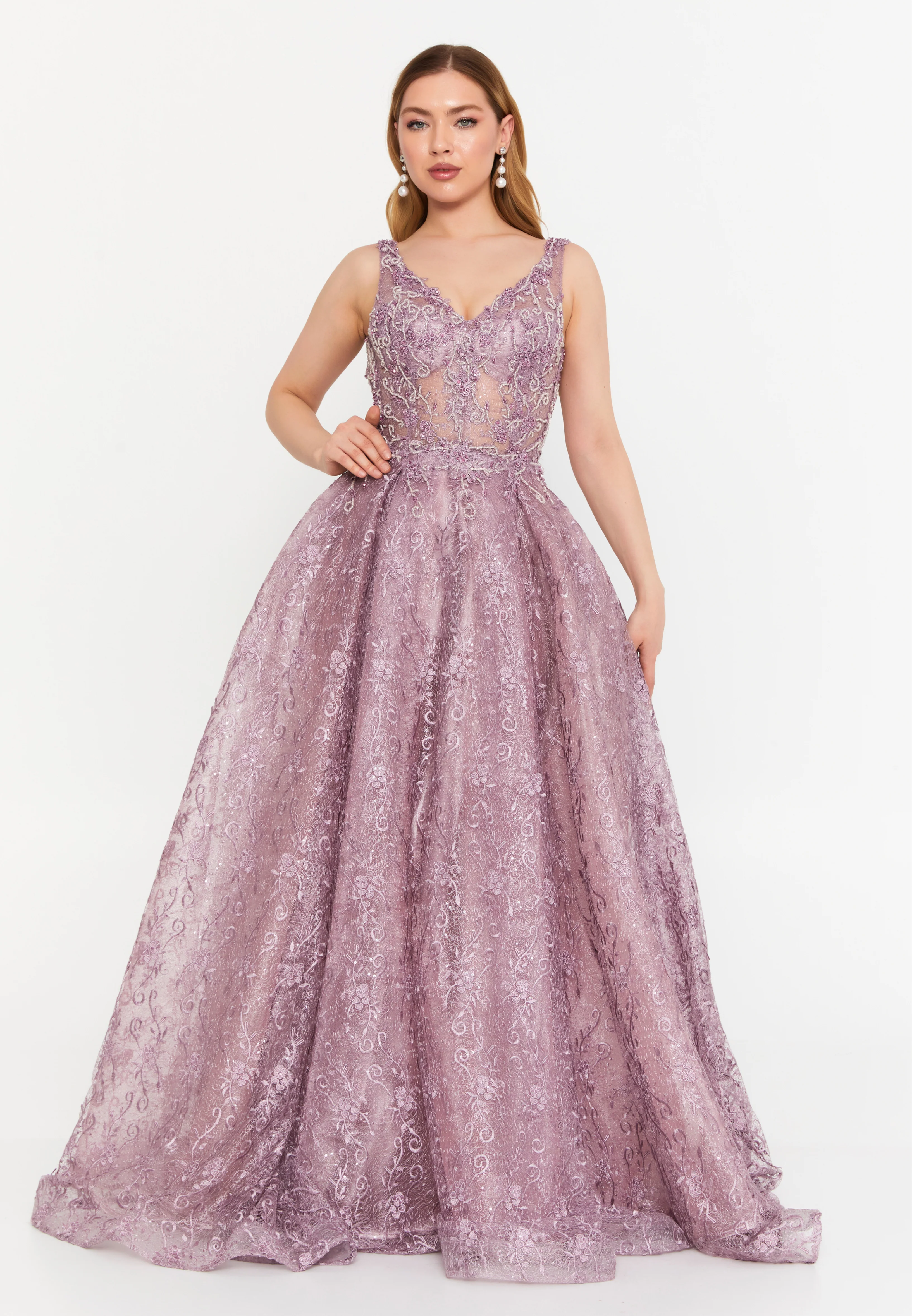 Sleeveless Maxi Lace A - Line Regular Prom Dress aln1530 - Image 17