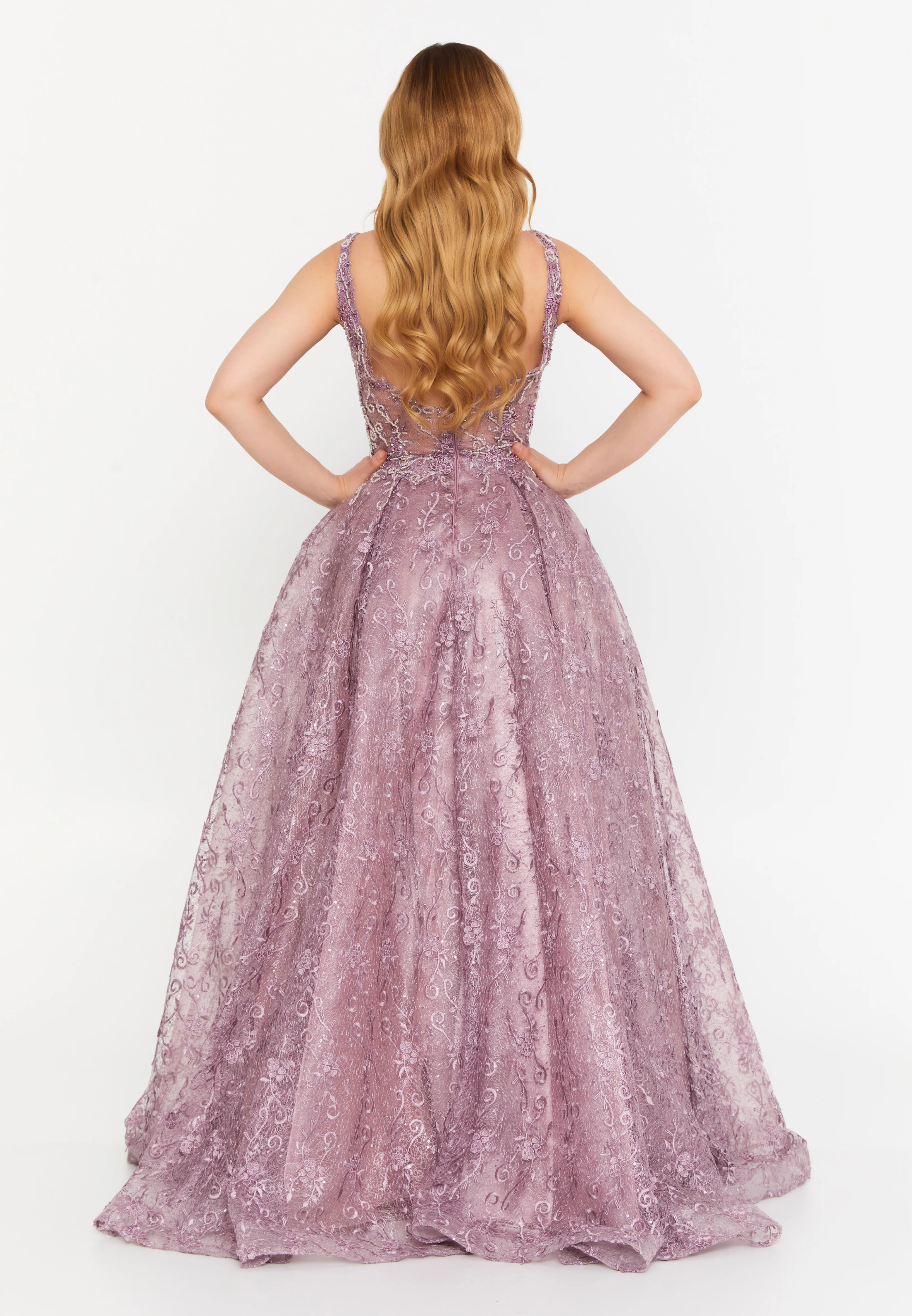 Sleeveless Maxi Lace A - Line Regular Prom Dress aln1530 - Image 18
