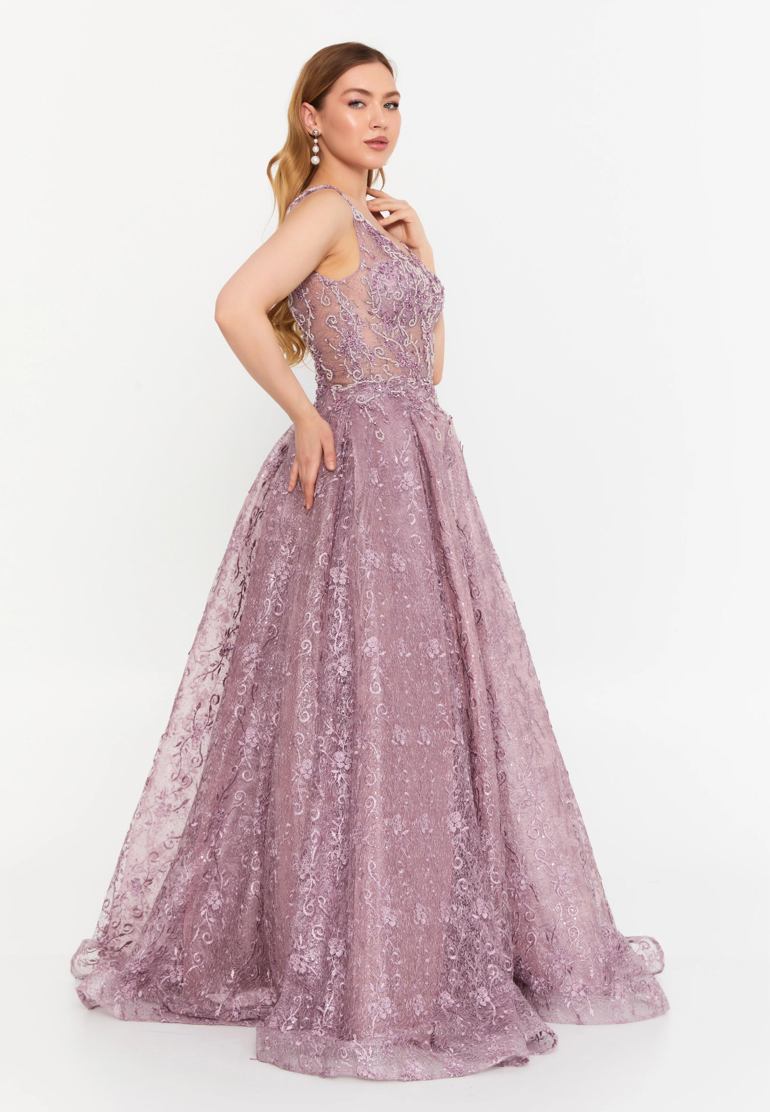 Sleeveless Maxi Lace A - Line Regular Prom Dress aln1530 - Image 19
