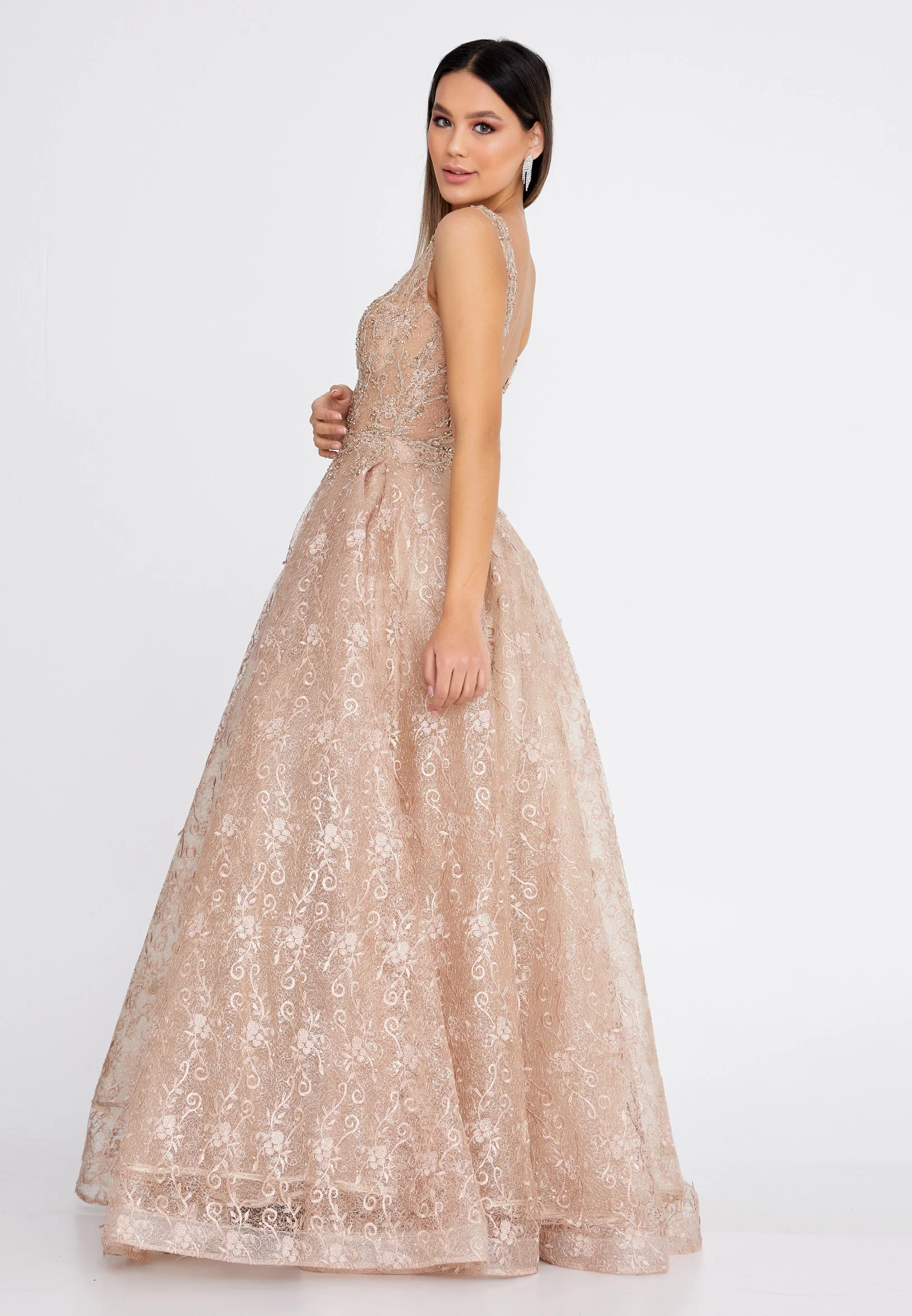 Sleeveless Maxi Lace A - Line Regular Prom Dress aln1530 - Image 2