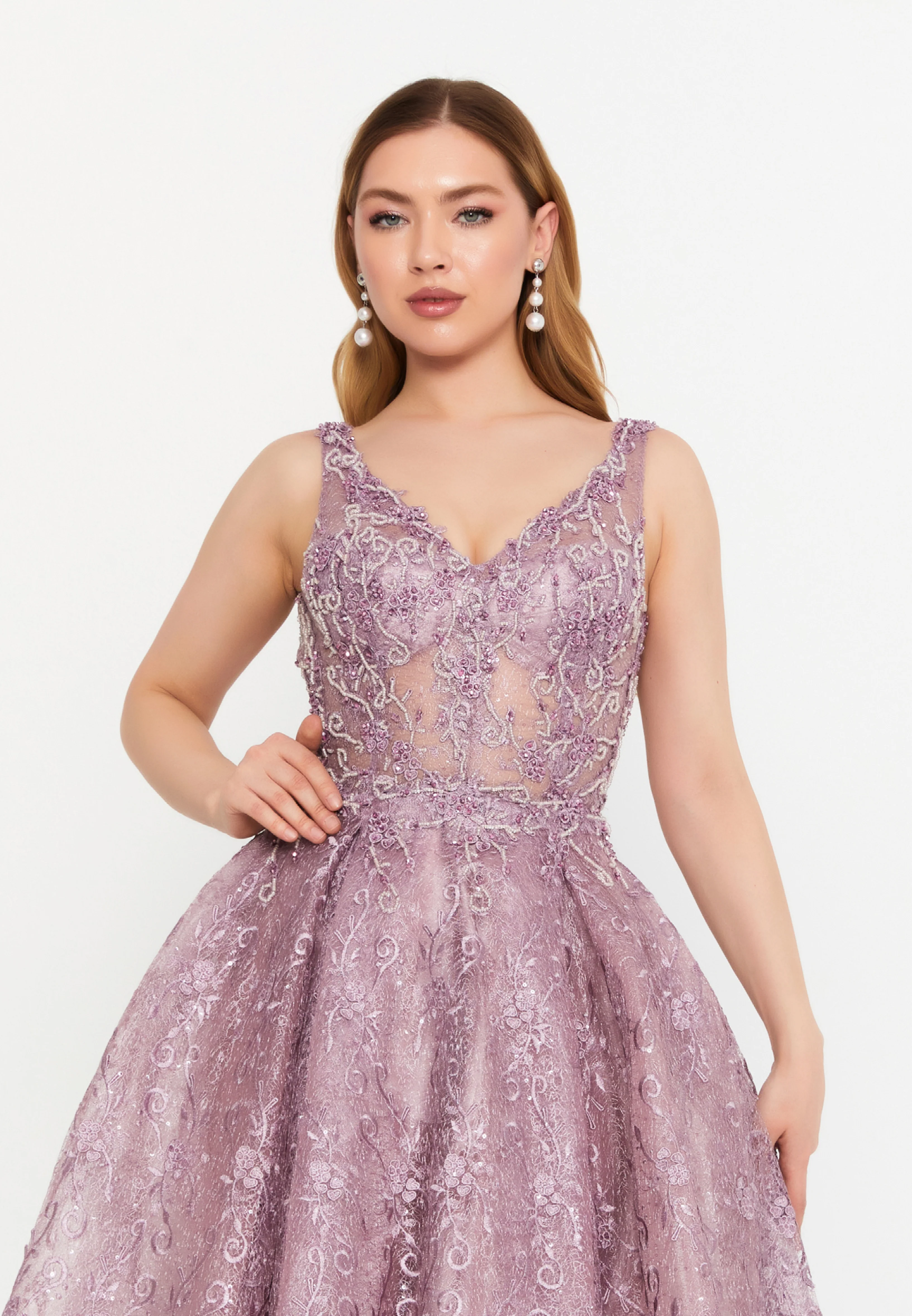 Sleeveless Maxi Lace A - Line Regular Prom Dress aln1530 - Image 20