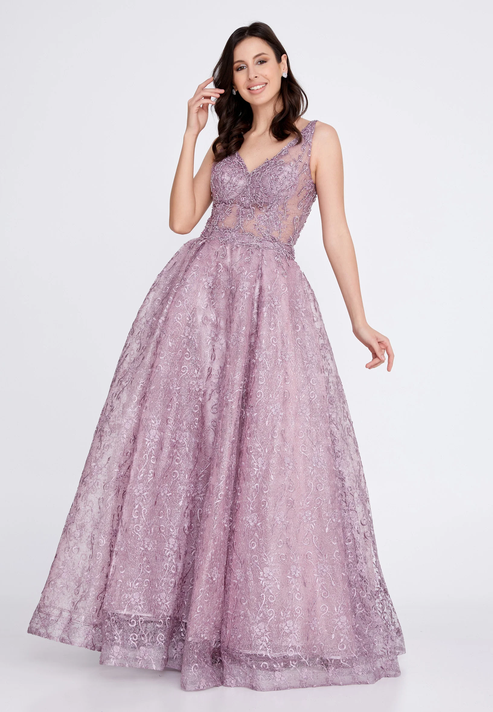 Sleeveless Maxi Lace A - Line Regular Prom Dress aln1530 - Image 25