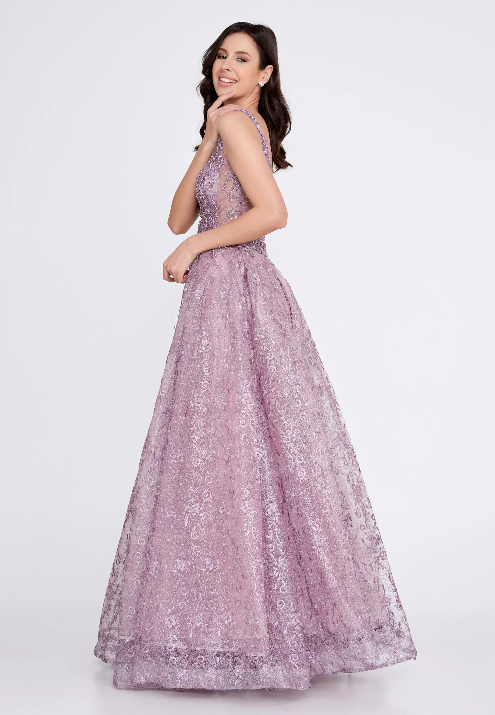 Sleeveless Maxi Lace A - Line Regular Prom Dress aln1530 - Image 27