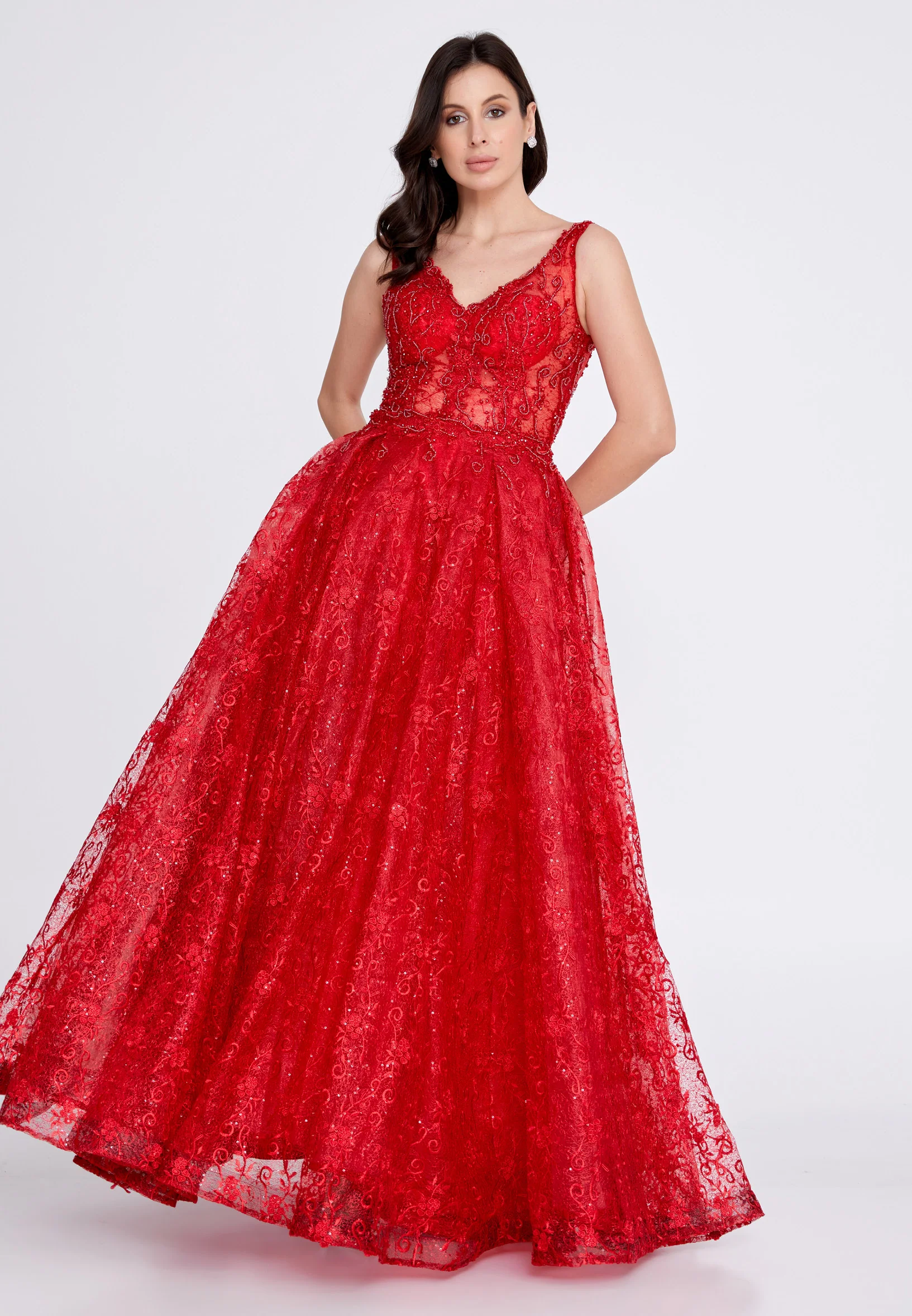 Sleeveless Maxi Lace A - Line Regular Prom Dress aln1530 - Image 29