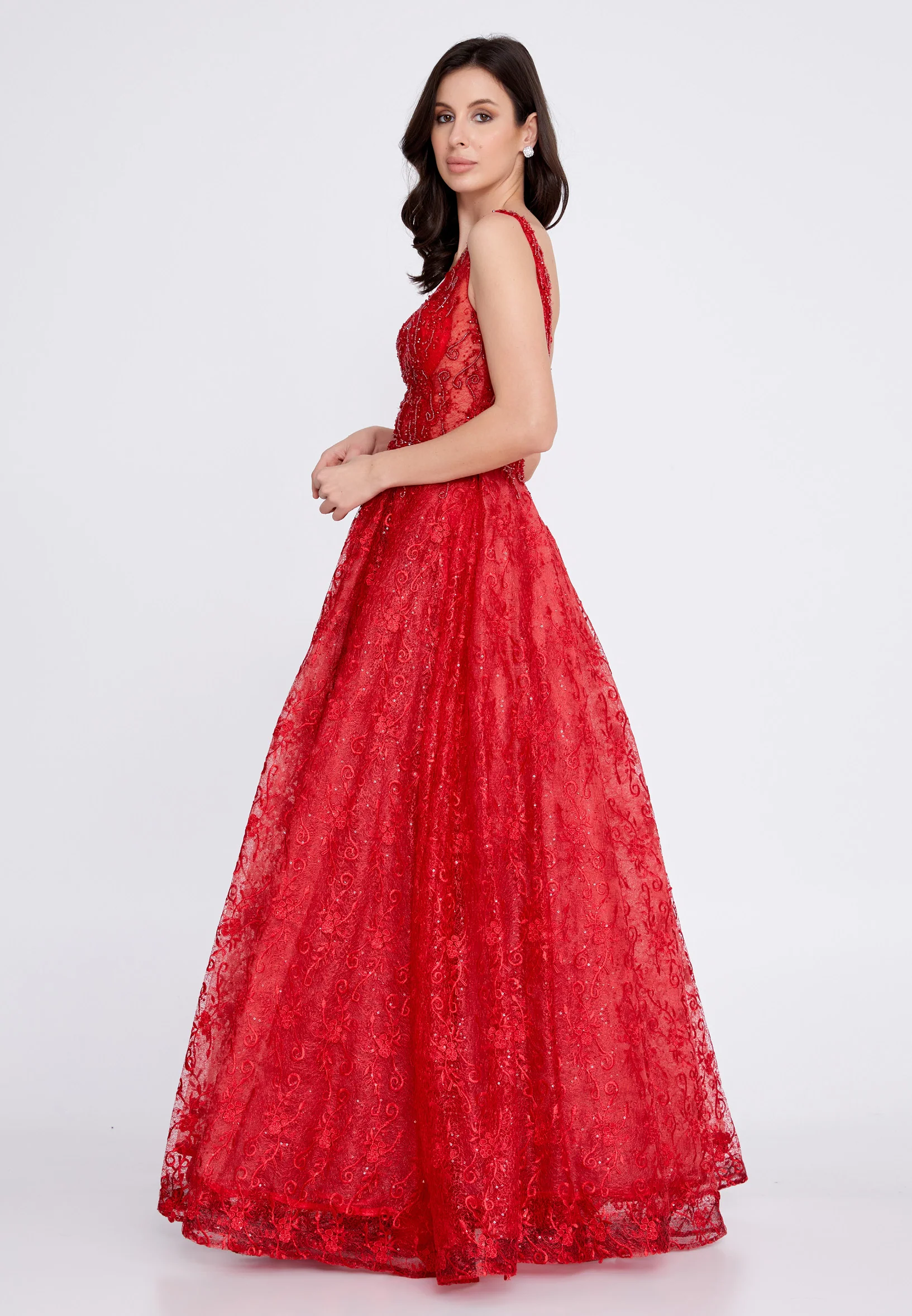 Sleeveless Maxi Lace A - Line Regular Prom Dress aln1530 - Image 35