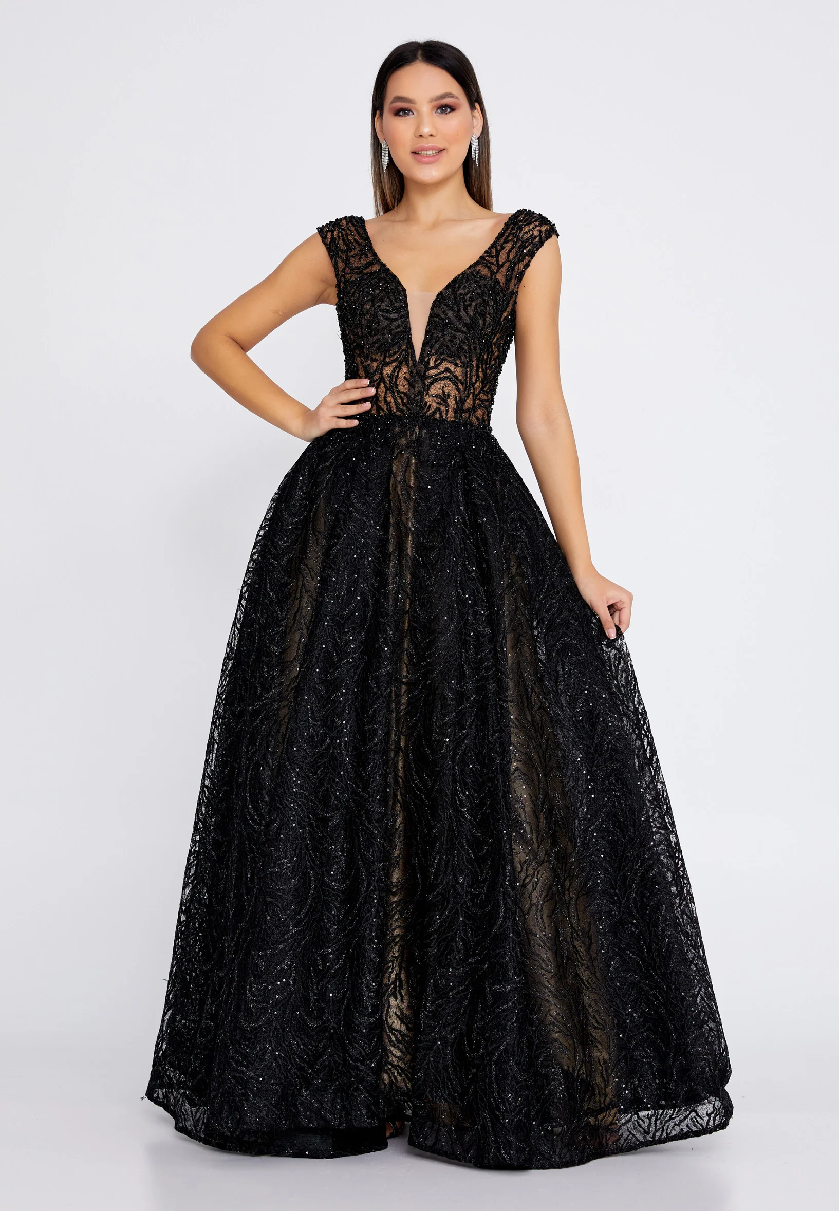 Sleeveless Maxi Lace A - Line Regular Prom Dress aln1541-k - Image 5