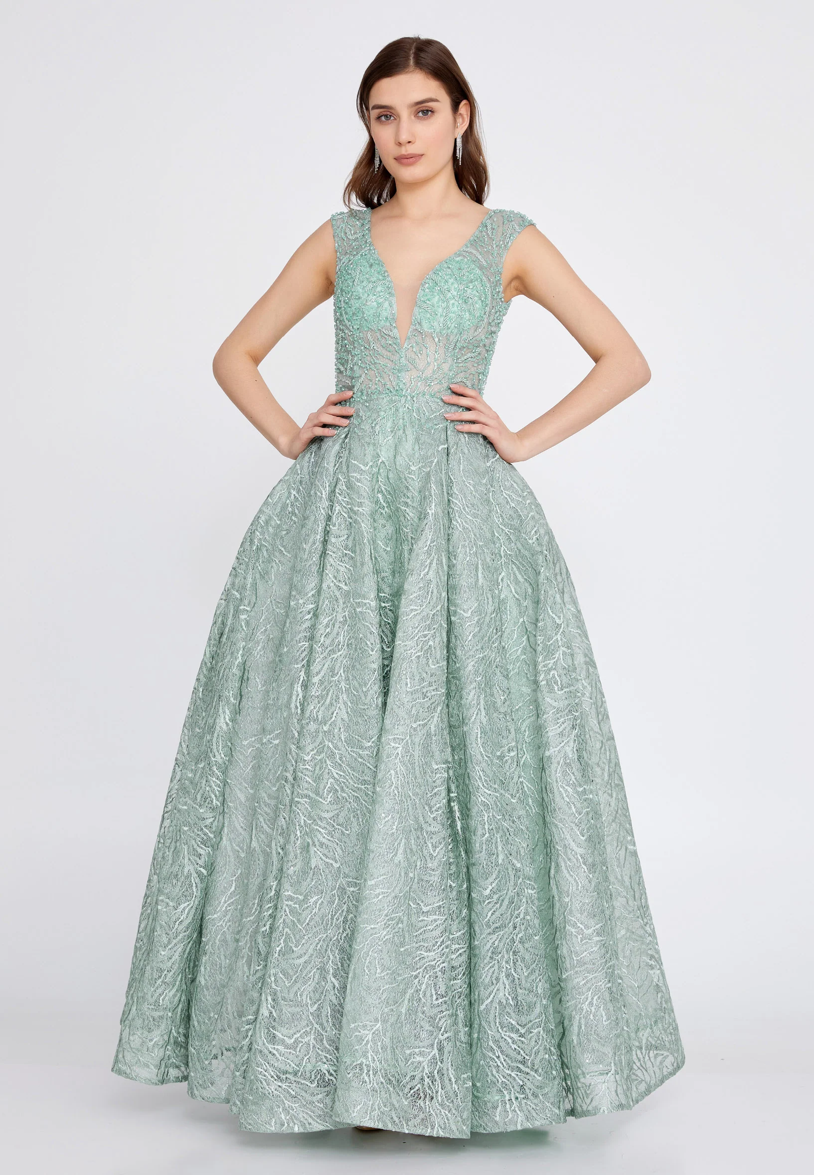 Sleeveless Maxi Lace A - Line Regular Prom Dress aln1541-k - Image 9