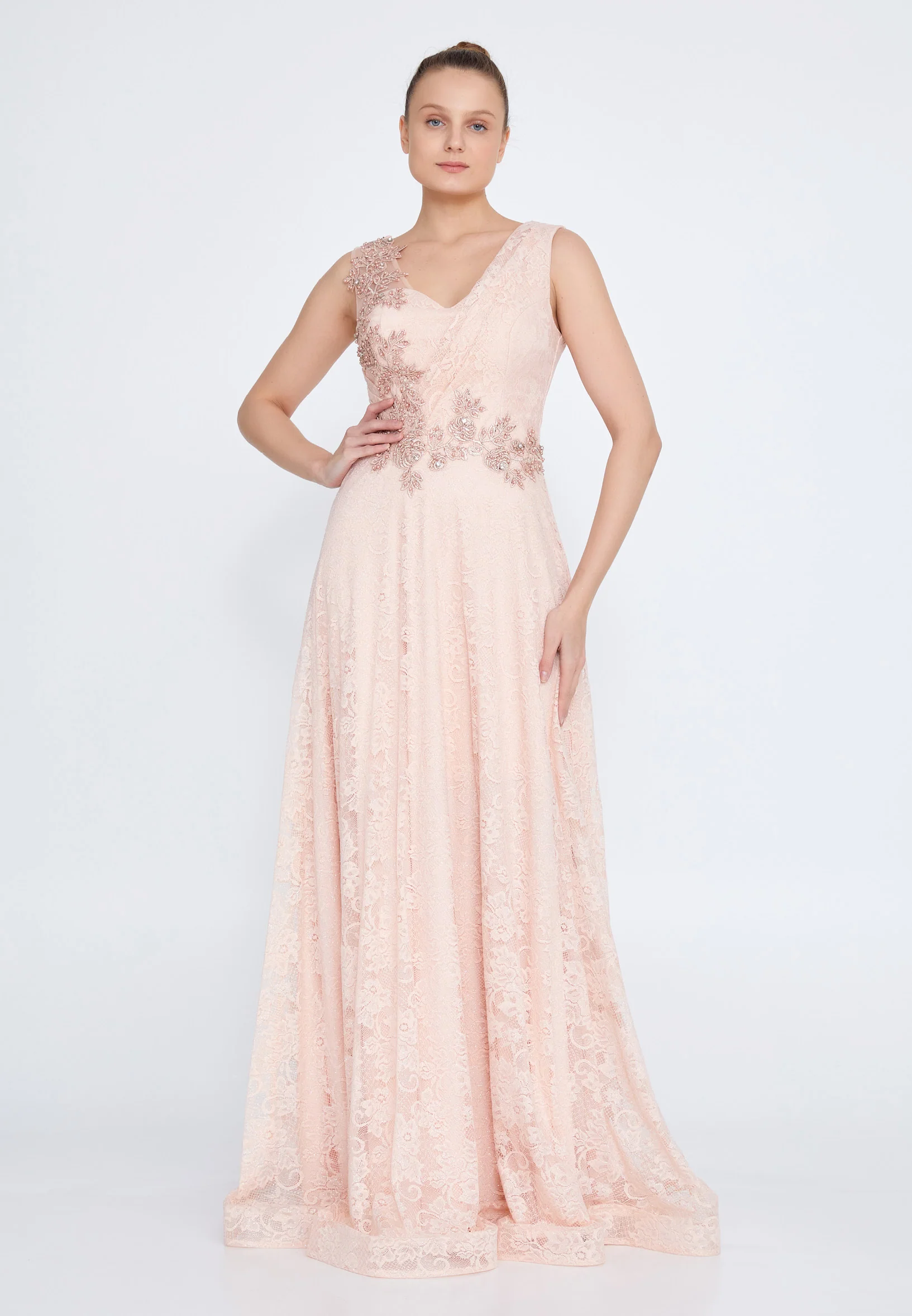 Sleeveless Maxi Lace A - Line Regular Prom Dress rmn2911 - Image 17