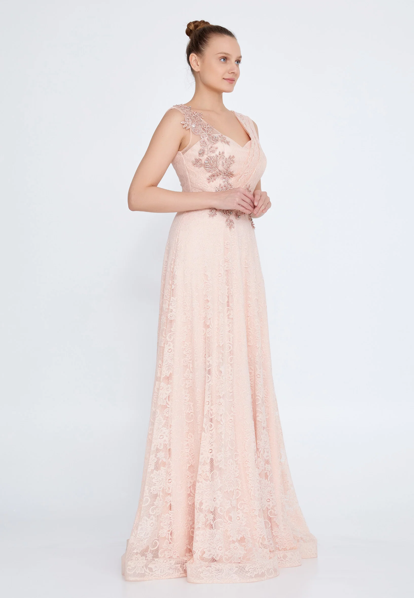 Sleeveless Maxi Lace A - Line Regular Prom Dress rmn2911 - Image 19