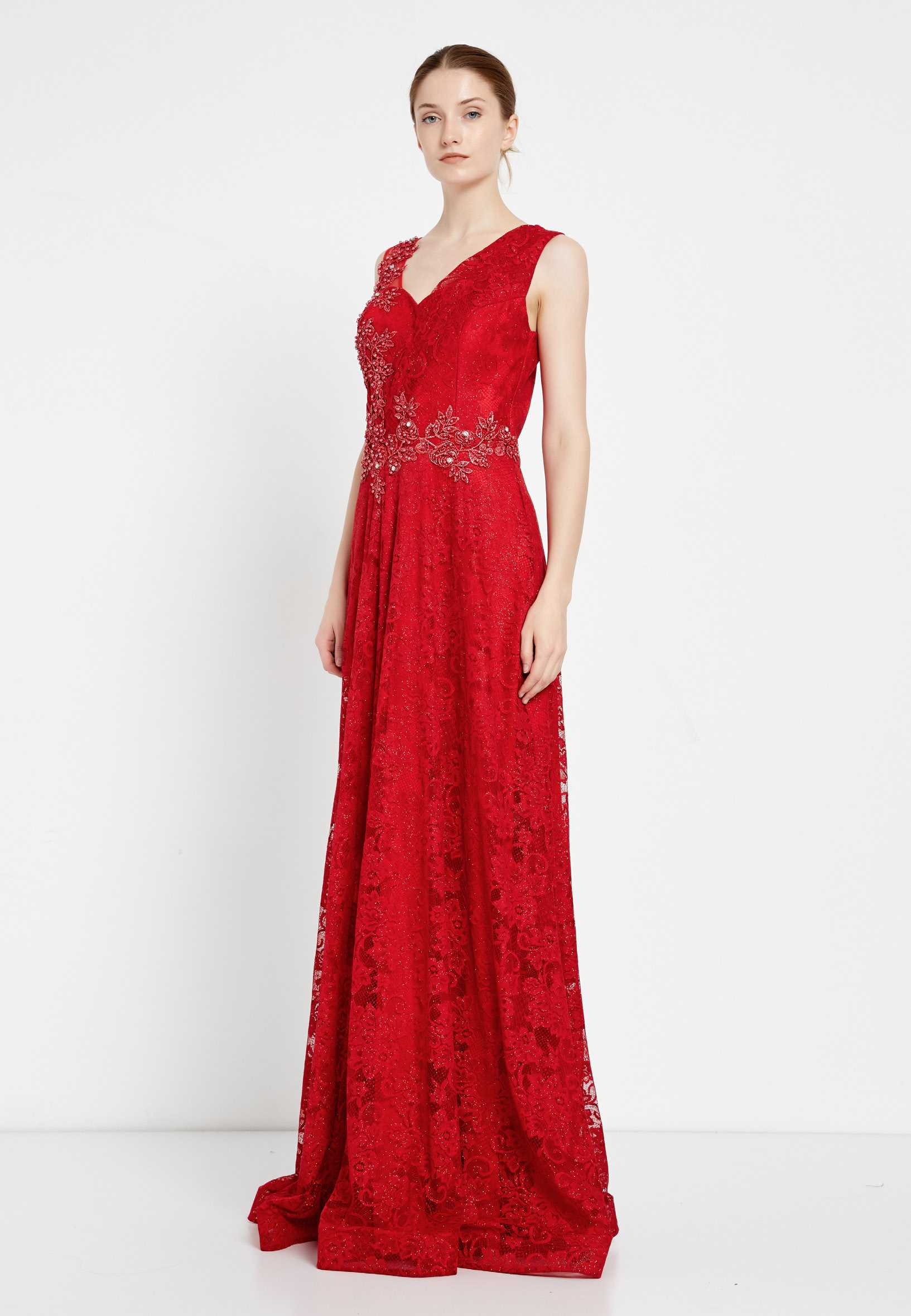 Sleeveless Maxi Lace A - Line Regular Prom Dress rmn2911 - Image 27