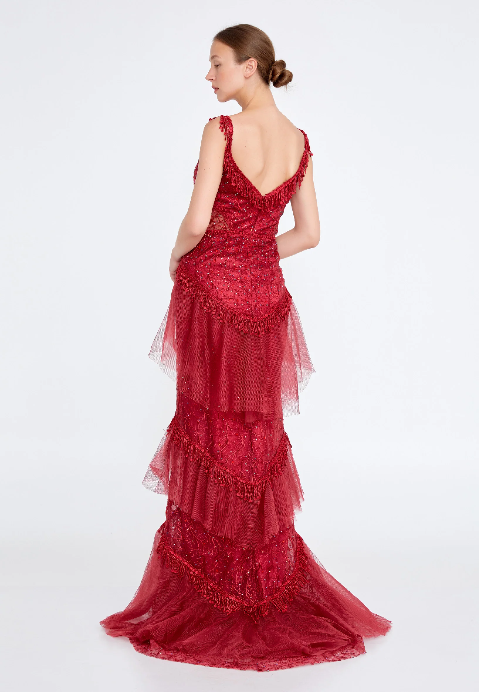 Sleeveless Maxi Lace Column Regular Wedding Guest Dress knz3047 - Image 2