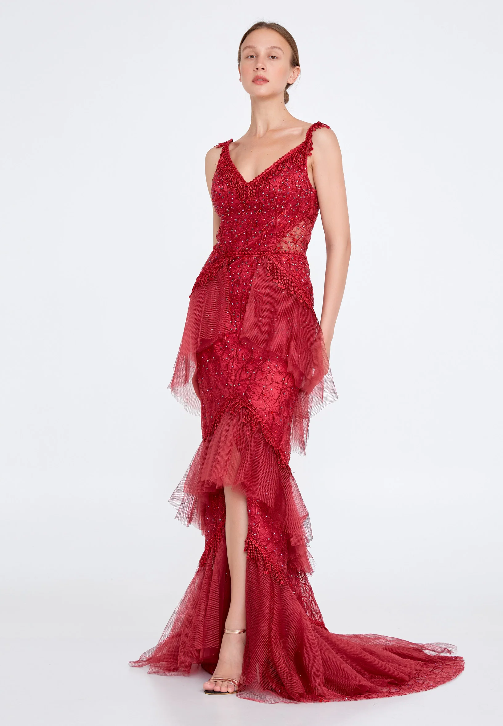 Sleeveless Maxi Lace Column Regular Wedding Guest Dress knz3047 - Image 3
