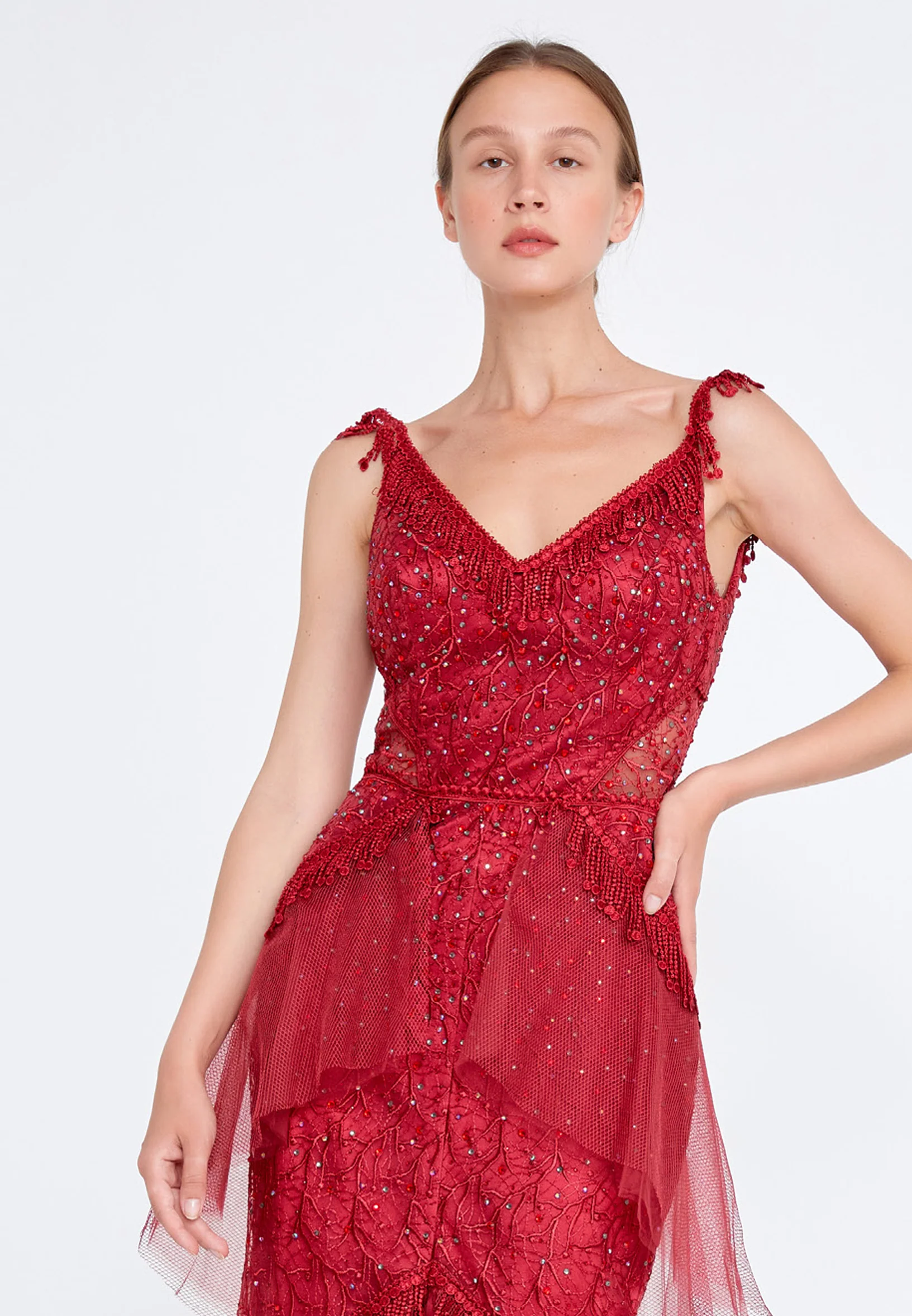 Sleeveless Maxi Lace Column Regular Wedding Guest Dress knz3047 - Image 4